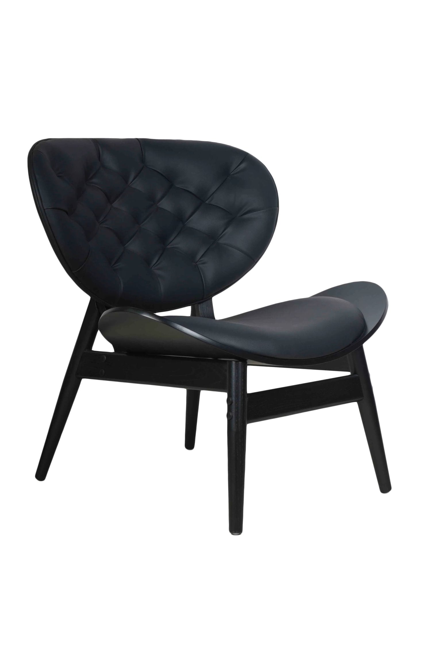 Windsor Black Leather Effect & Elm Wood Tufted Chair