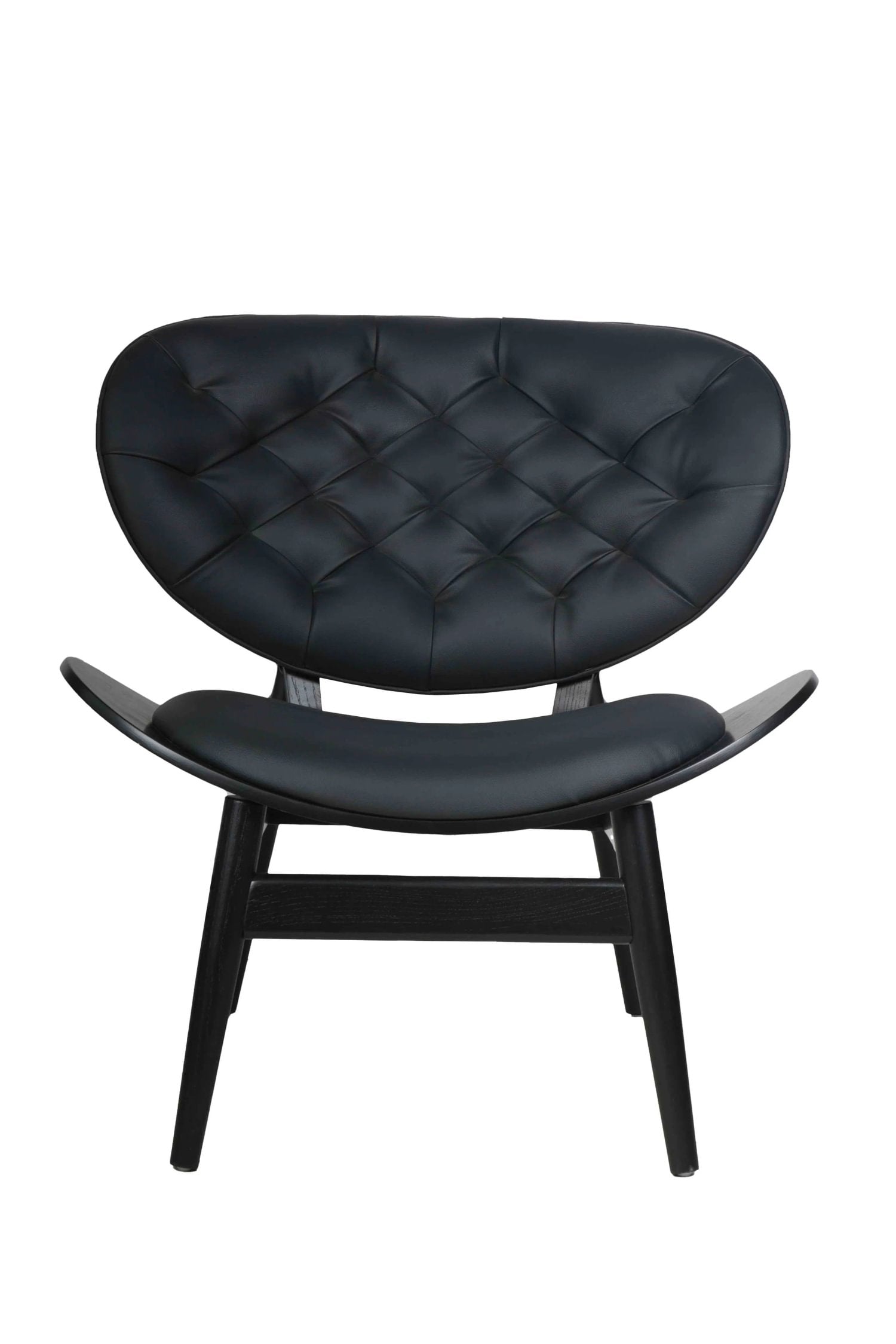 Windsor Black Leather Effect & Elm Wood Tufted Chair