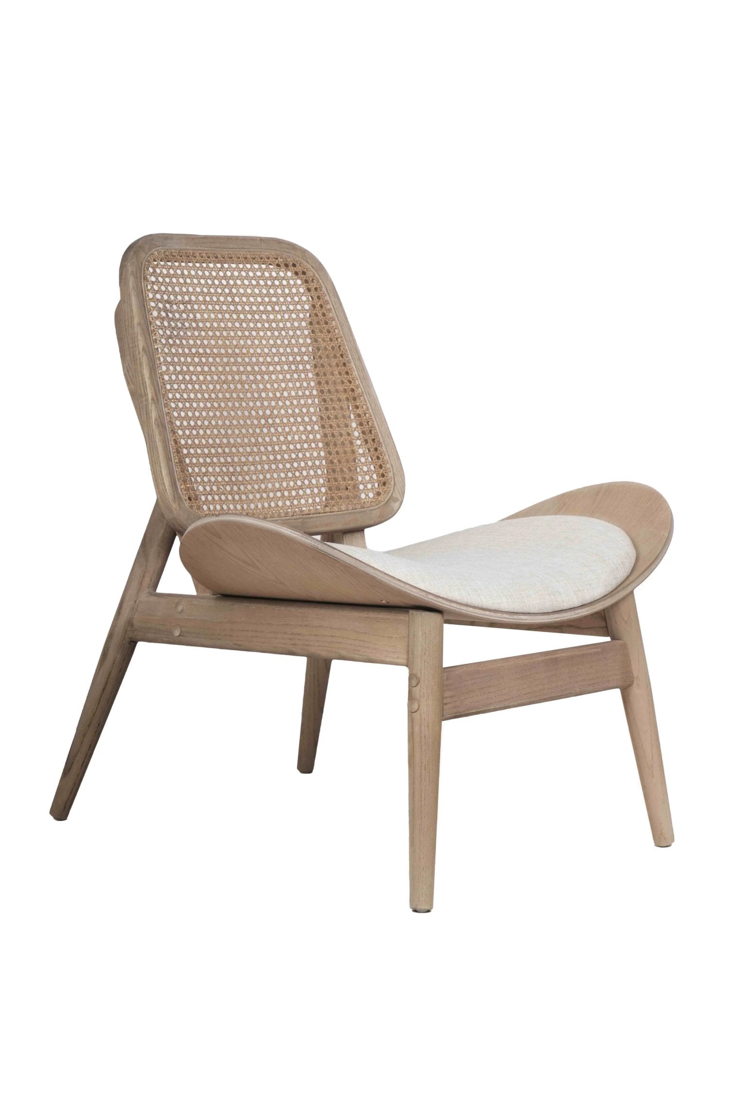 Windsor Beige Fabric & Washed Elm Wood Cane Back Chair