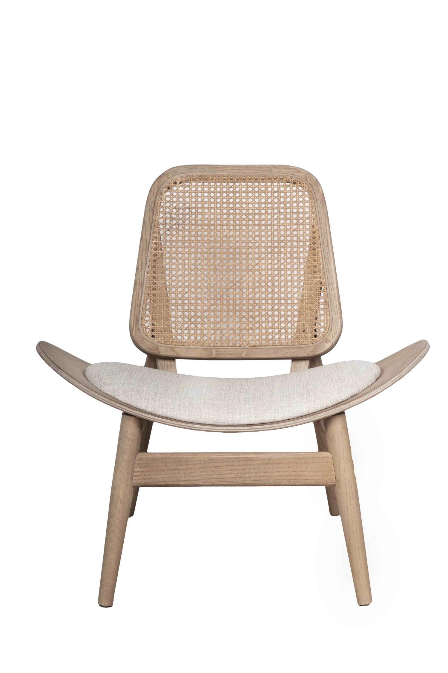 Windsor Beige Fabric & Washed Elm Wood Cane Back Chair