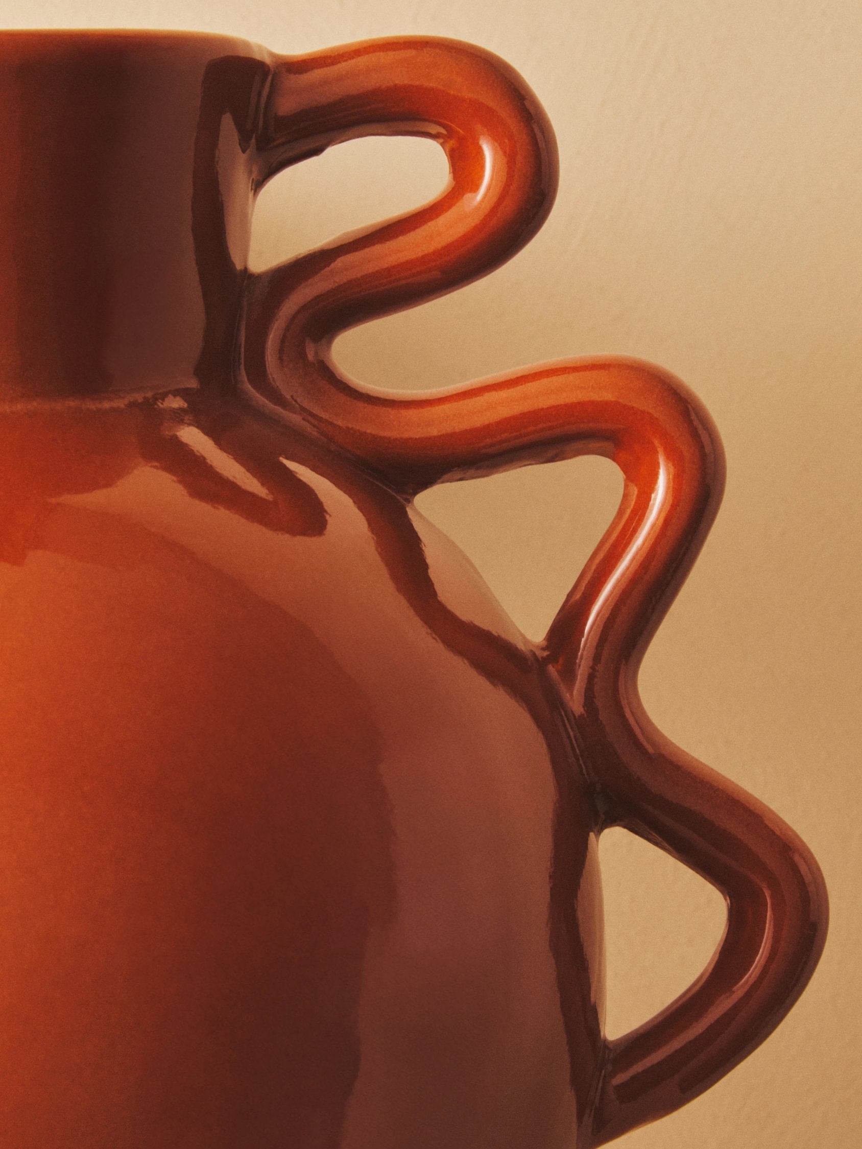 Petal Small Burnt Orange Stoneware Abstract Handle Vase