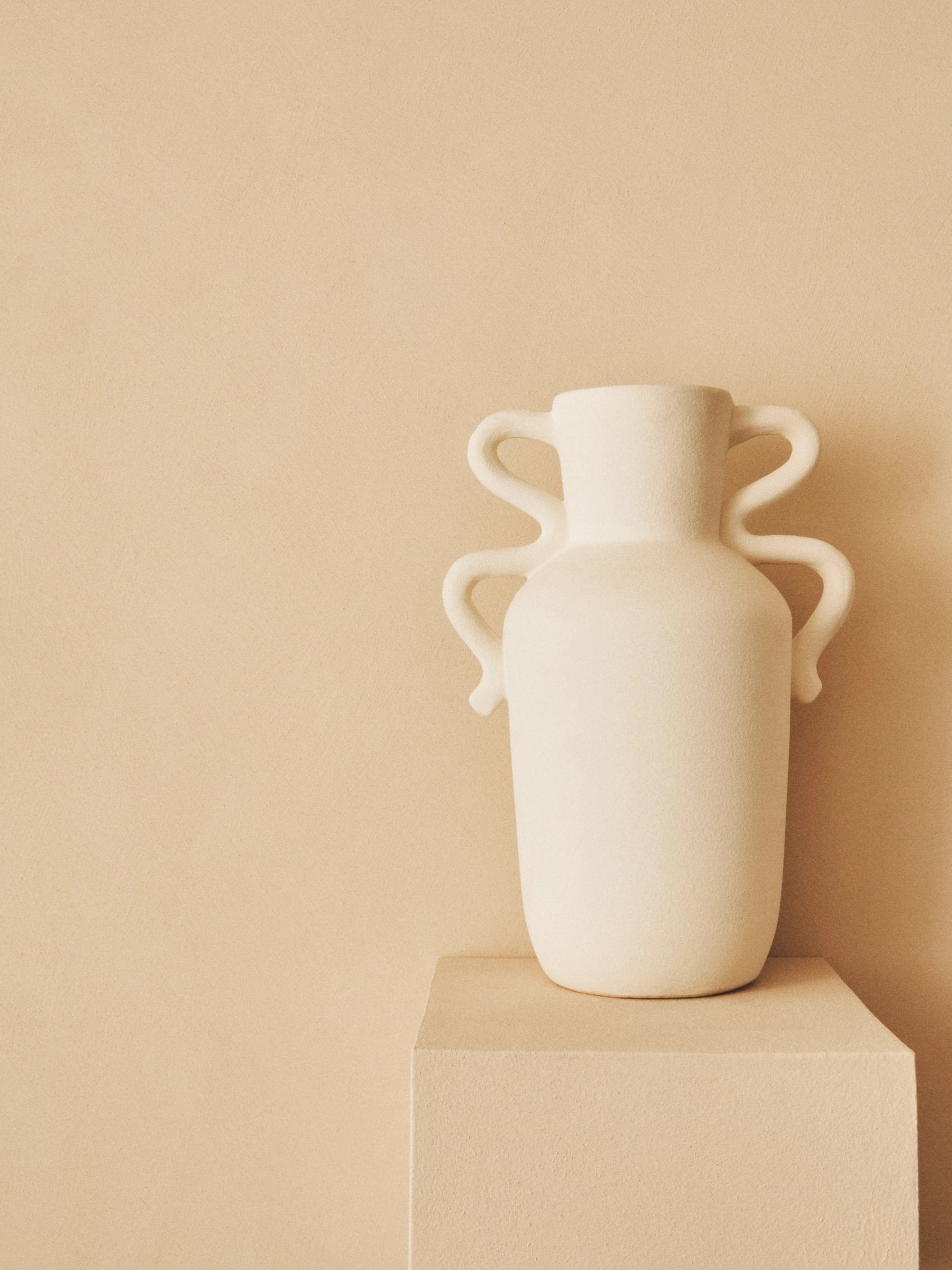 Petal Large White Stoneware Abstract Handle Vase
