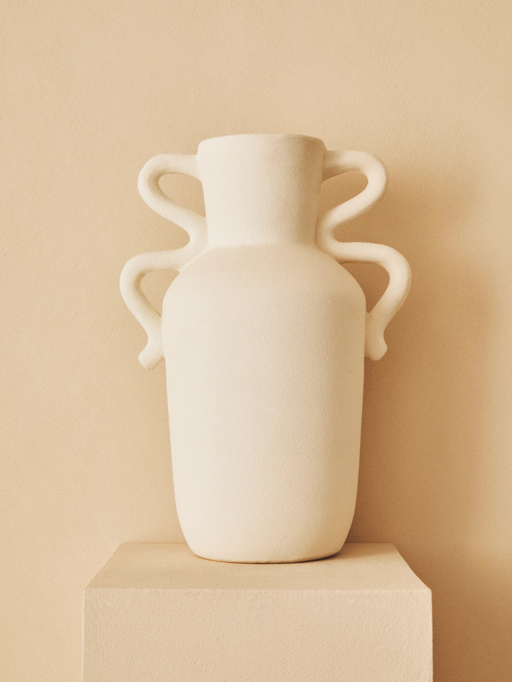 Petal Large White Stoneware Abstract Handle Vase