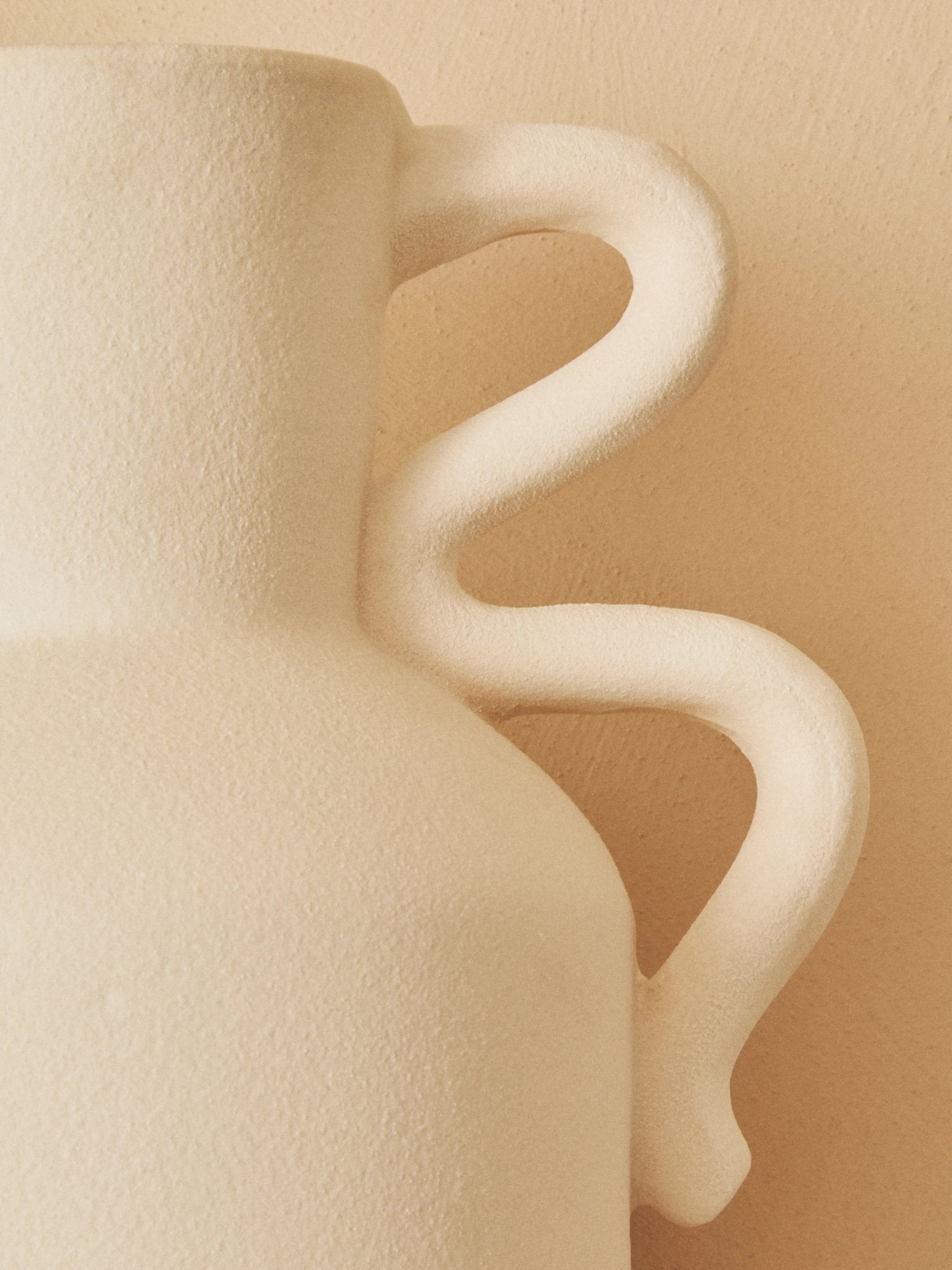 Petal Large White Stoneware Abstract Handle Vase