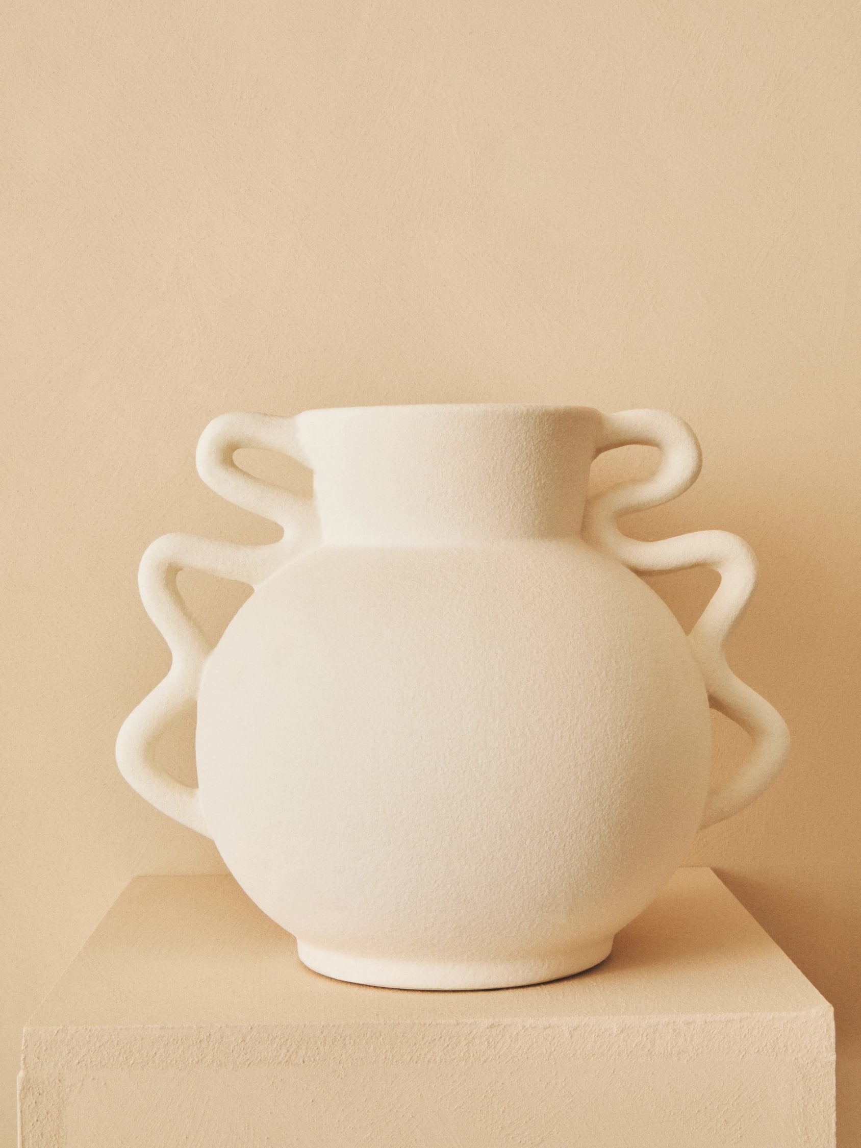 Petal Small White Stoneware Abstract Handle Vase