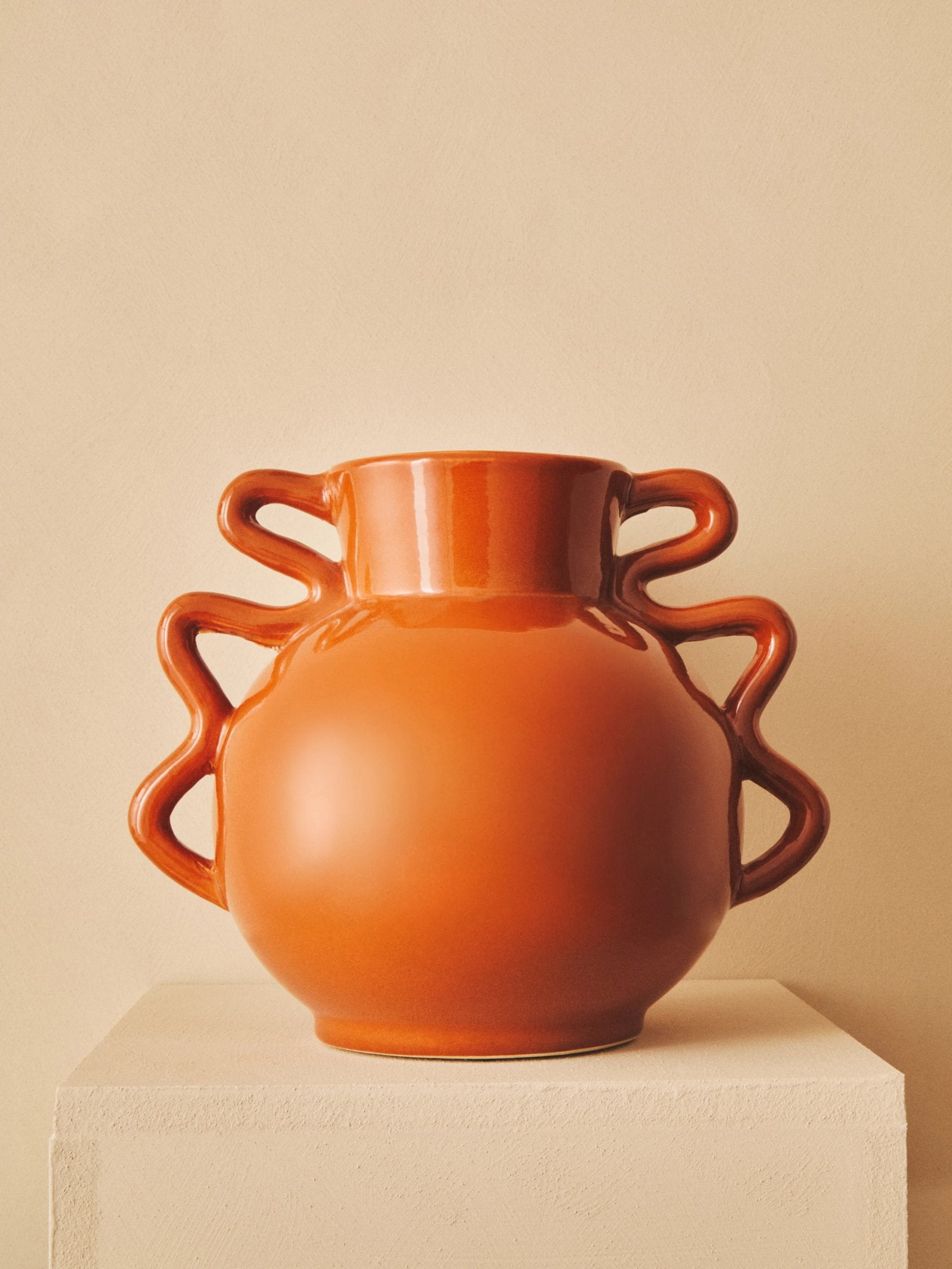 Petal Small Burnt Orange Stoneware Abstract Handle Vase
