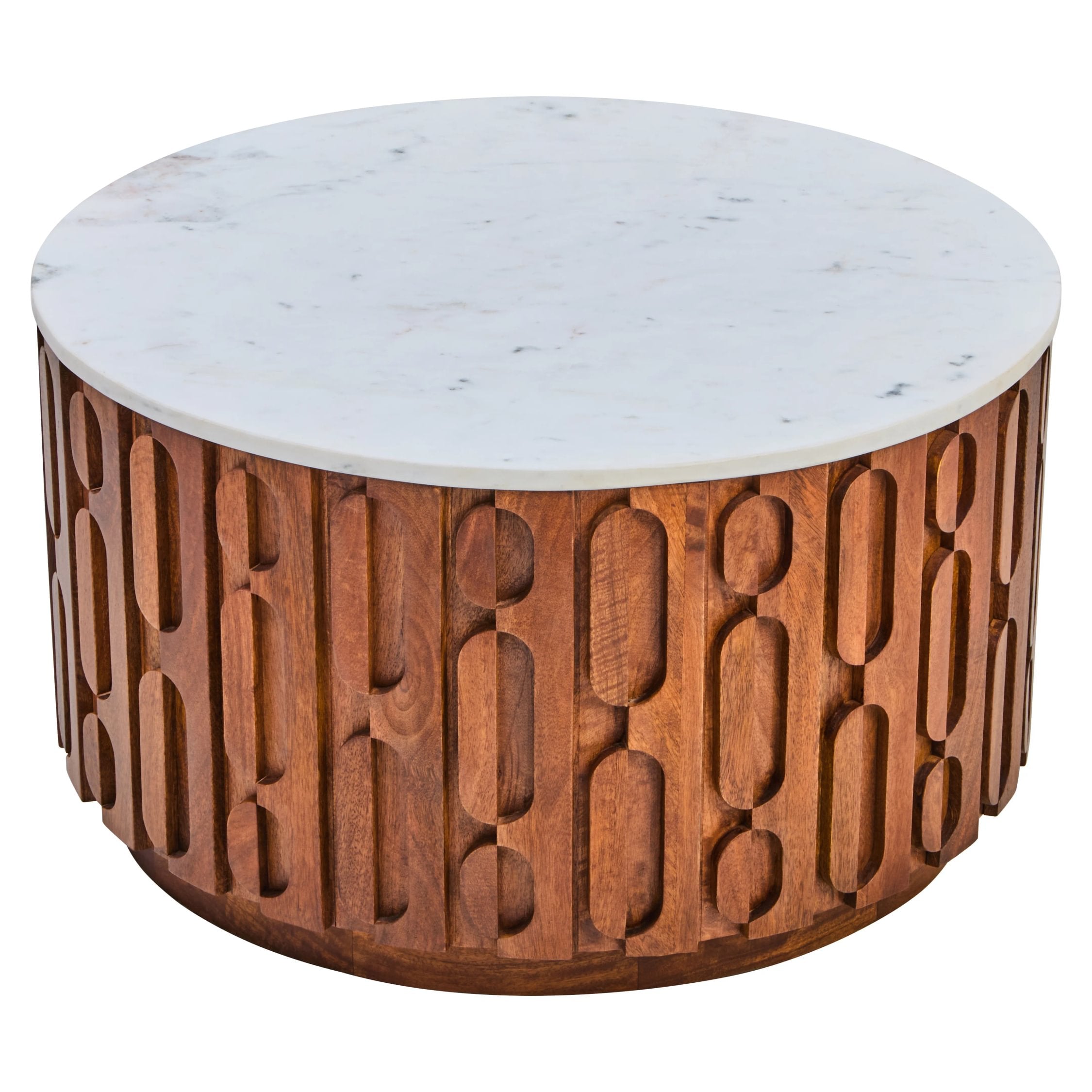 Arezzo Marble & Carved Mango Wood Round Coffee Table