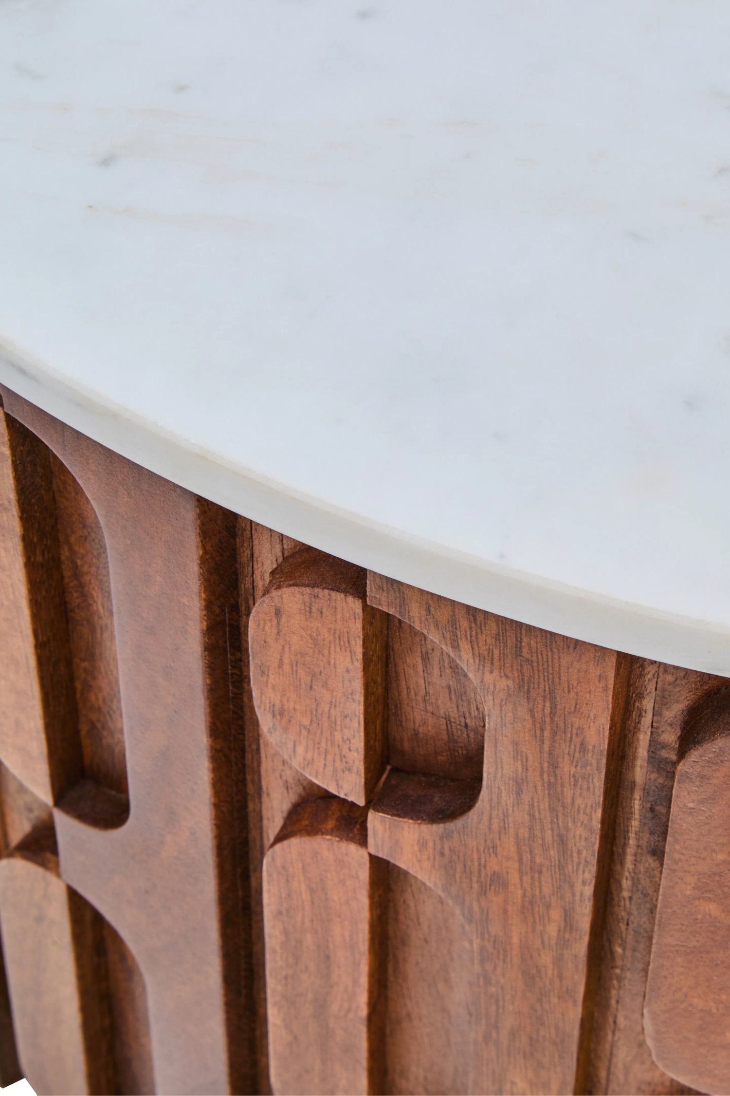 Arezzo Marble & Carved Mango Wood Round Coffee Table