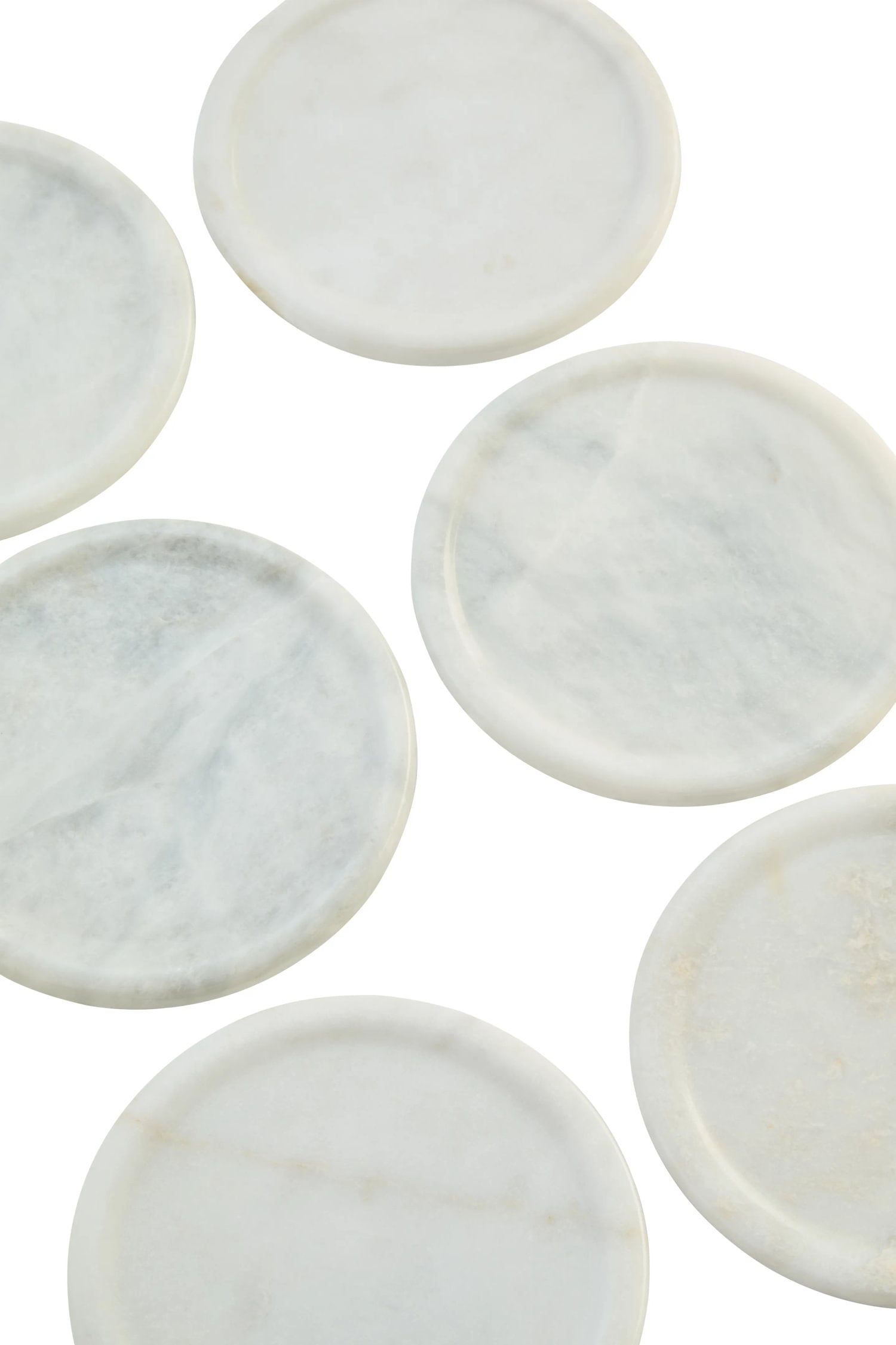 Set of 6 Lucca White Marble Round Coasters with Holder