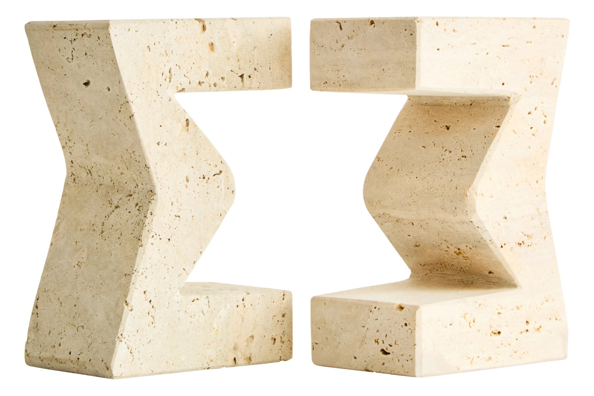 Set of 2 Terra Travertine Sigma Bookends