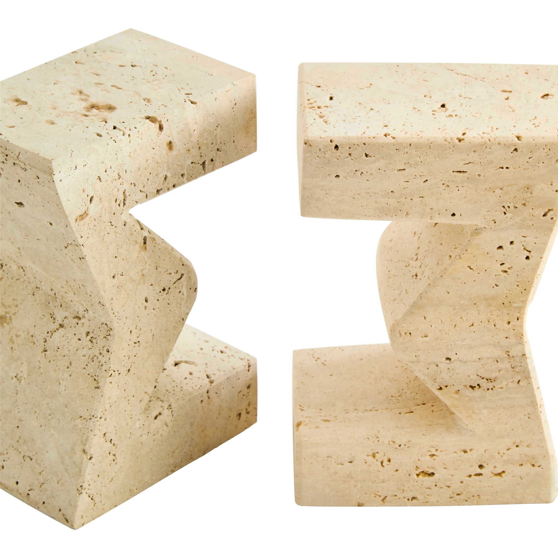 Set of 2 Terra Travertine Sigma Bookends