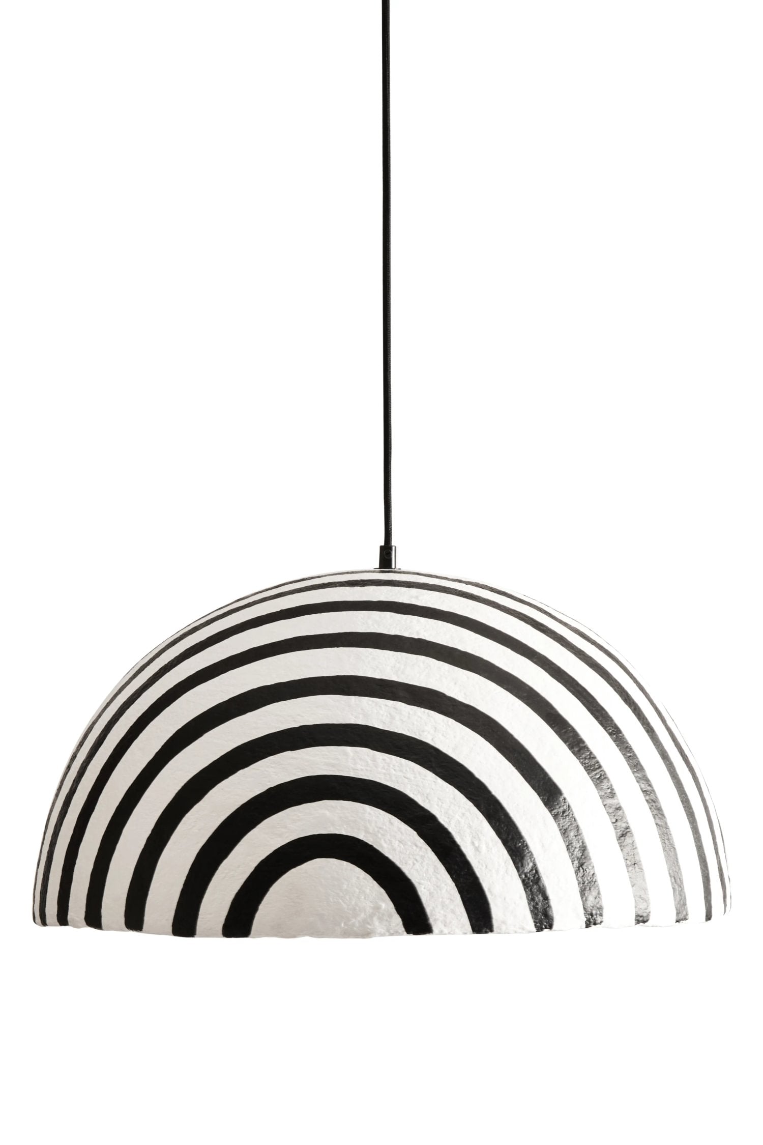 Folio Black & White Striped Papier Mache Domed Pendant Light