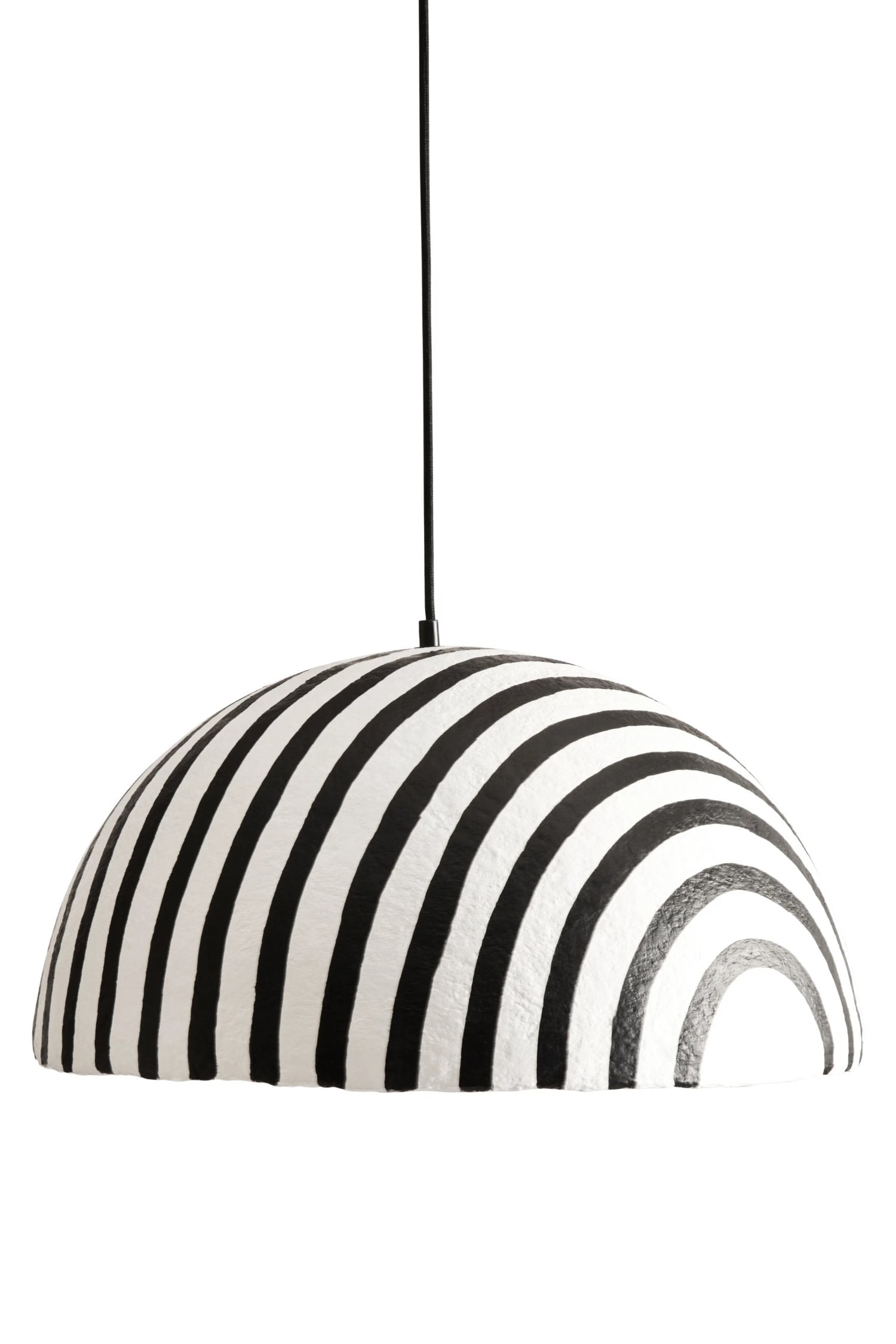 Folio Black & White Striped Papier Mache Domed Pendant Light