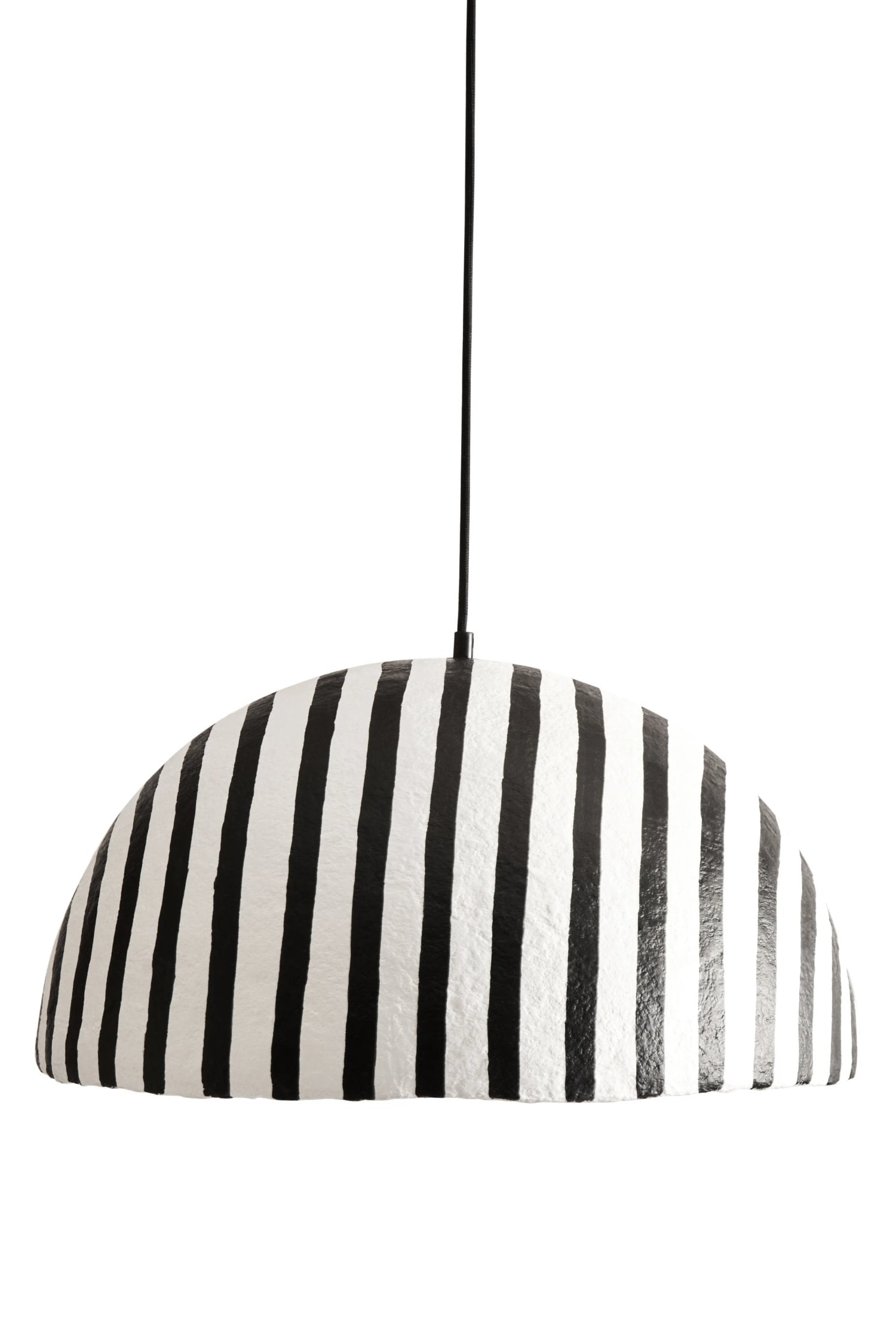 Folio Black & White Striped Papier Mache Domed Pendant Light