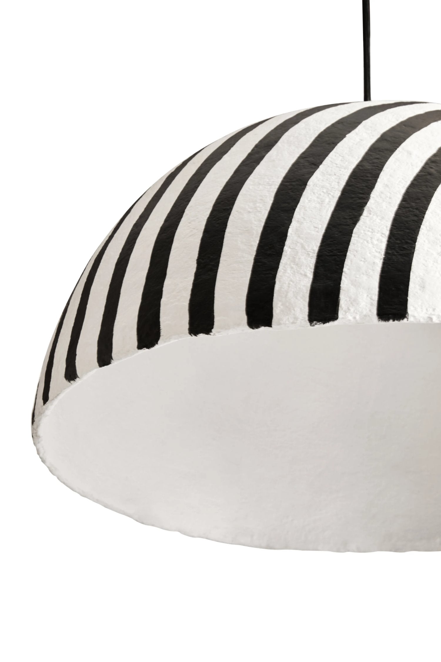 Folio Black & White Striped Papier Mache Domed Pendant Light