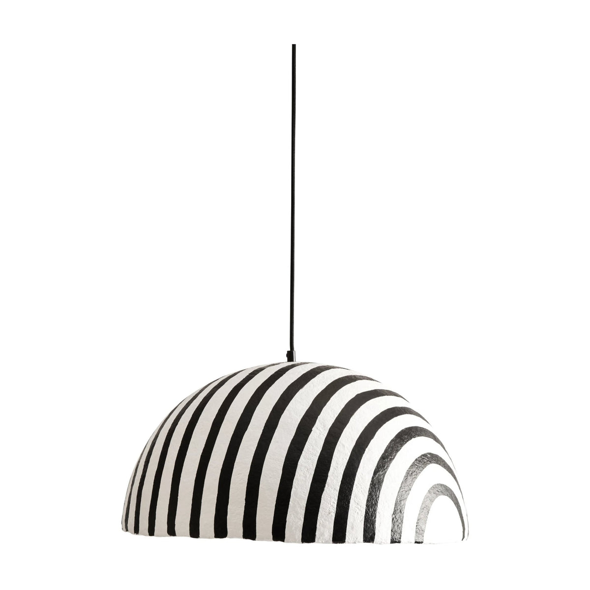 Folio Black & White Striped Papier Mache Domed Pendant Light