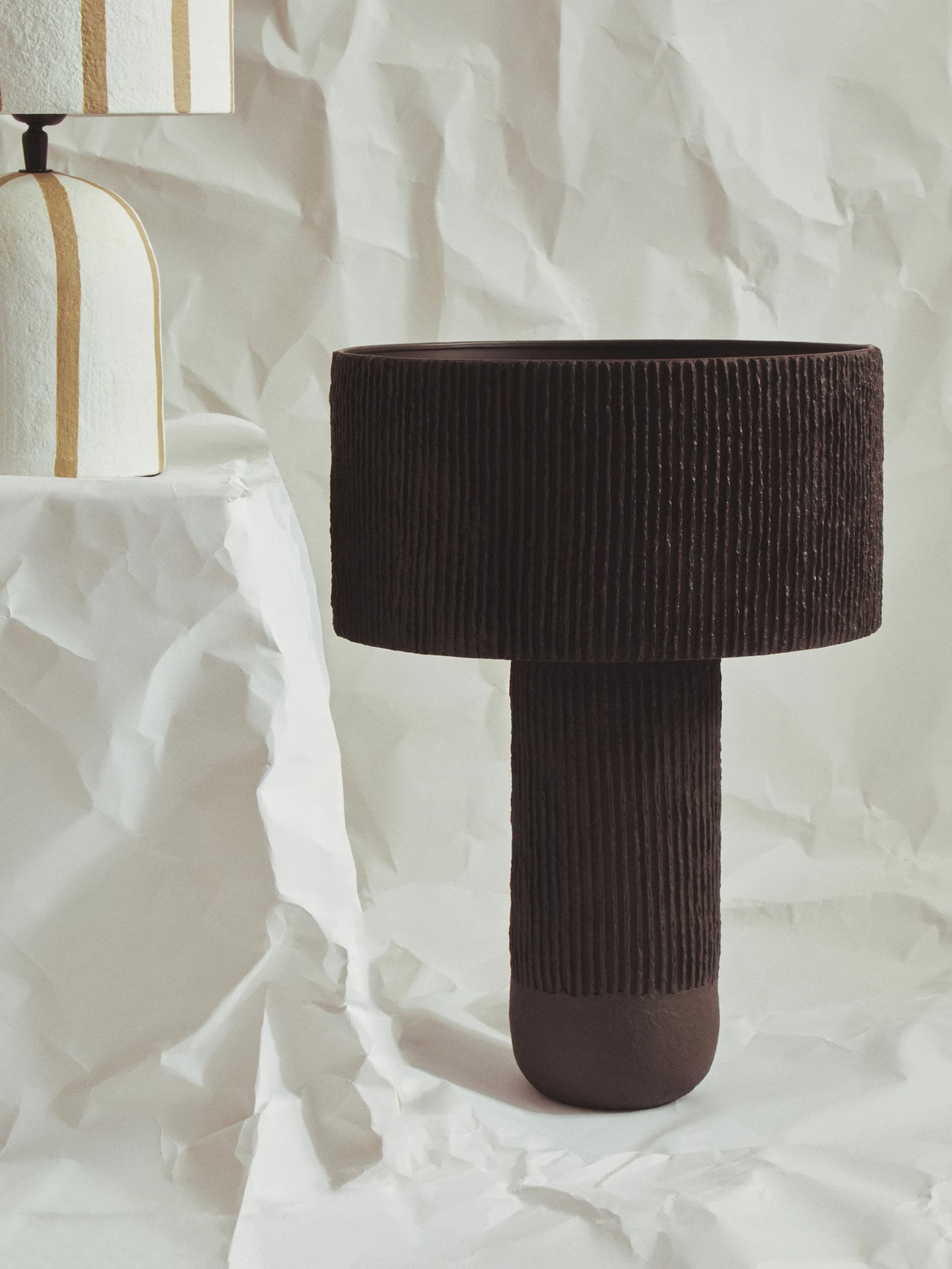 Folio Black Etched Linear Design Papier Mache Table Lamp