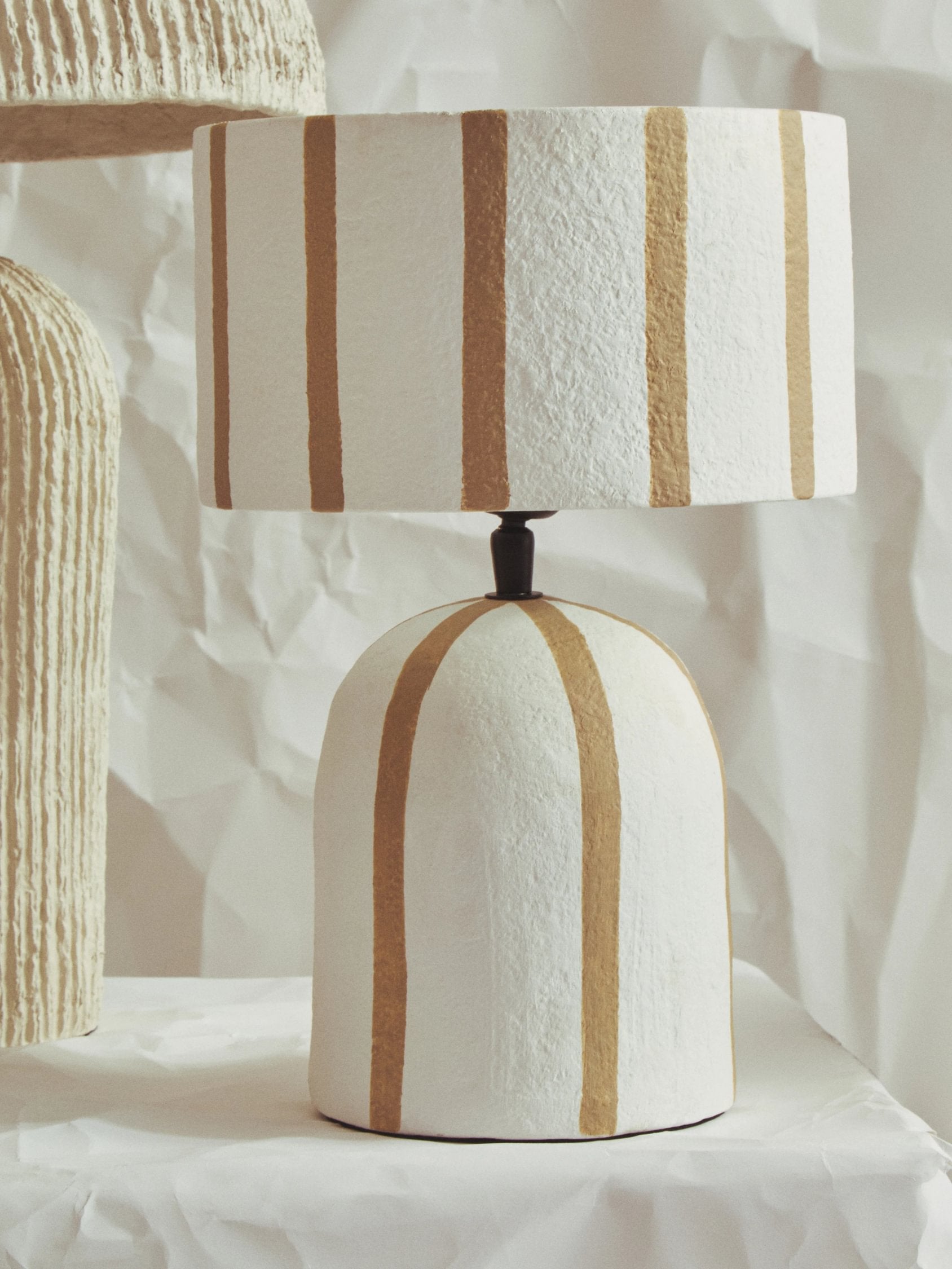 Folio Brown & White Striped Papier Mache Table Lamp
