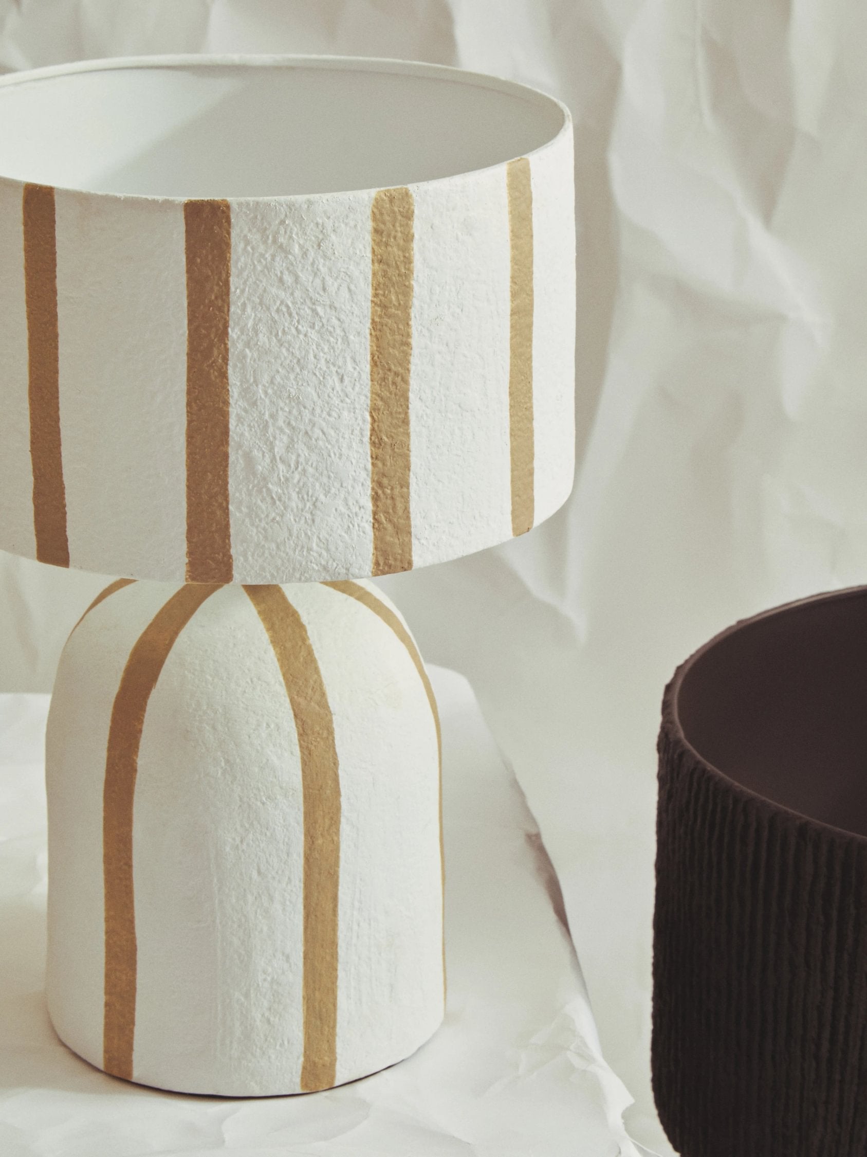 Folio Brown & White Striped Papier Mache Table Lamp