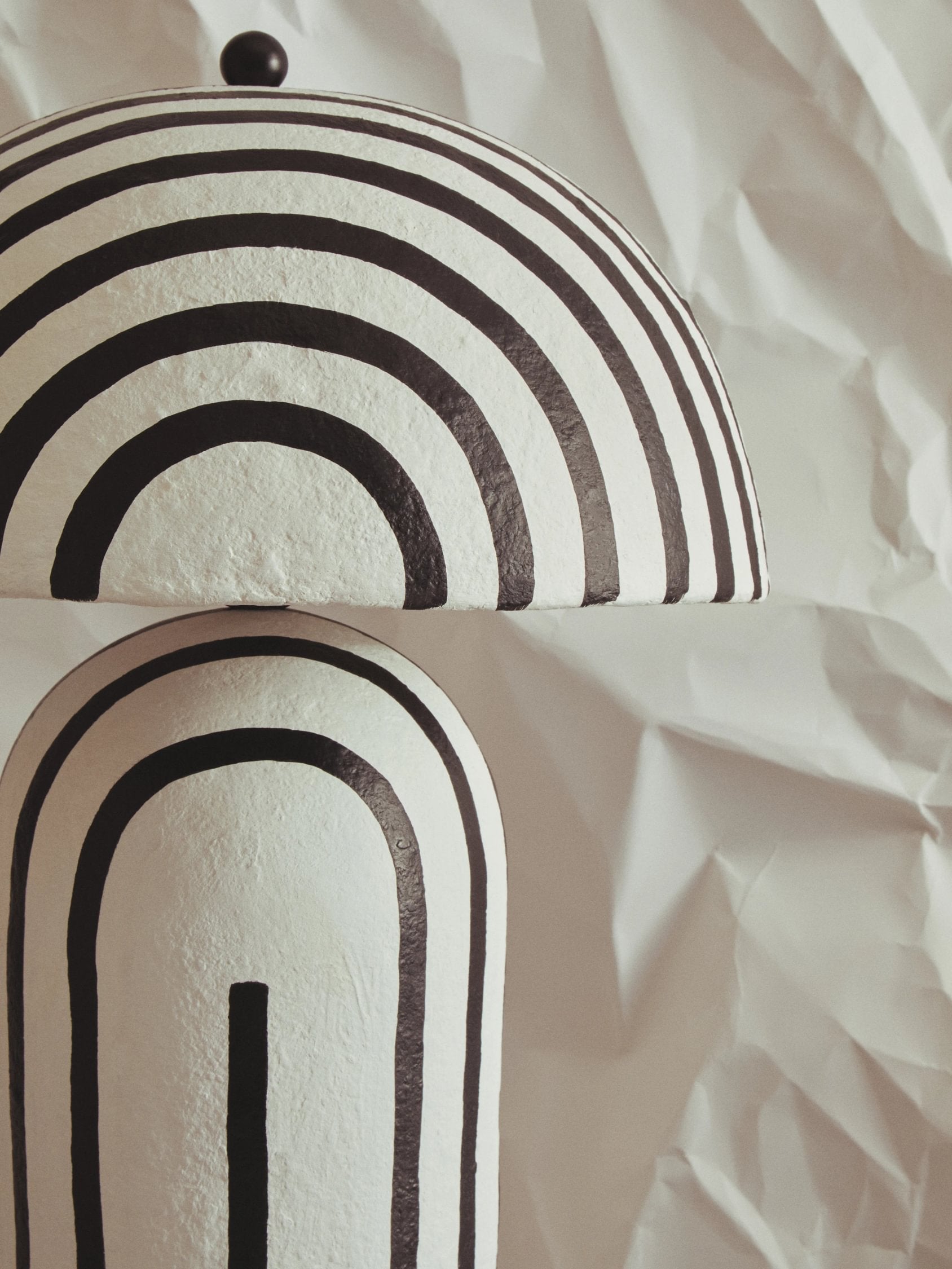 Folio Black & White Striped Papier Mache Dome Floor Lamp