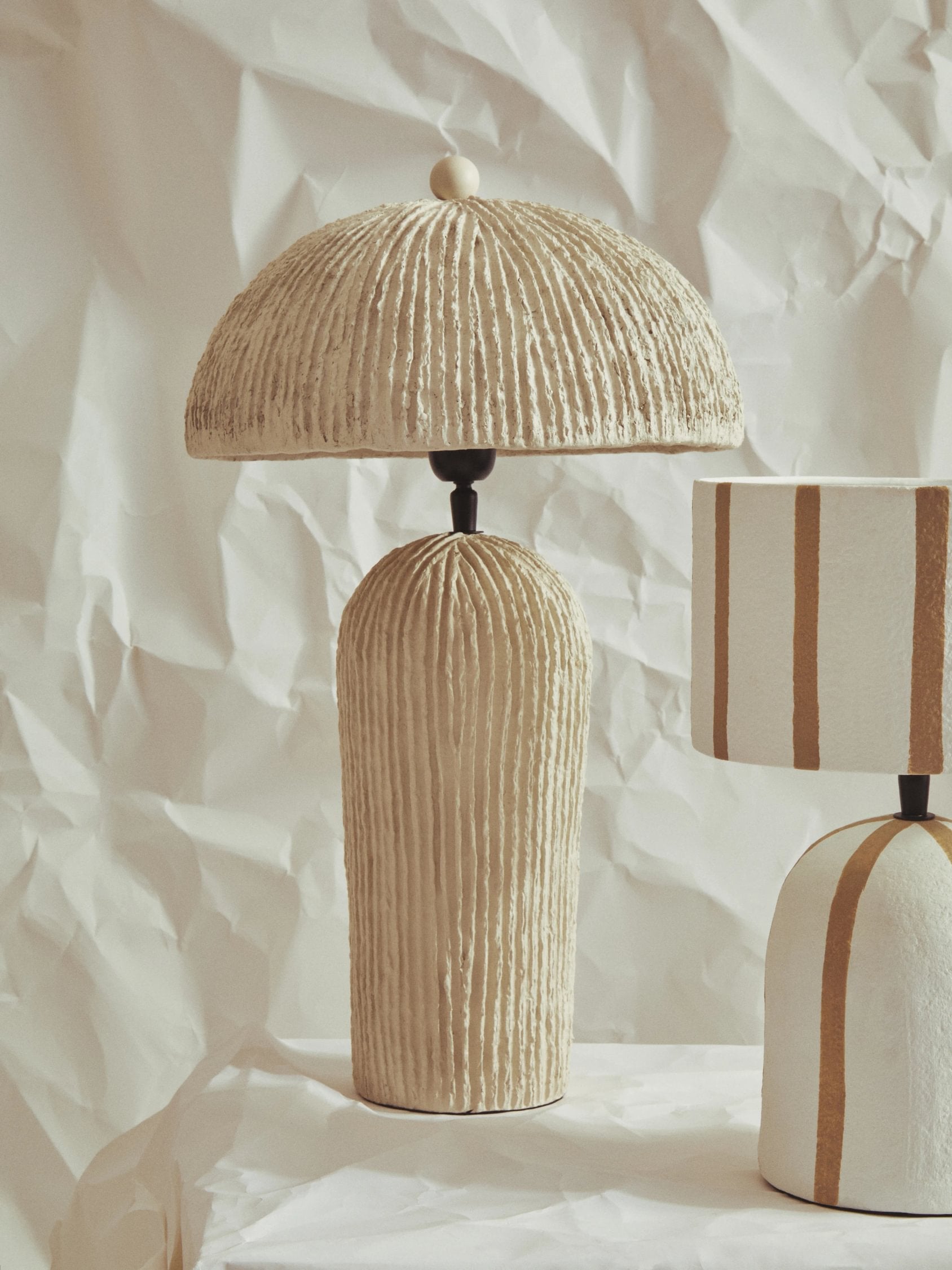 Folio Oatmeal Etched Linear Design Papier Mache Domed Table Lamp
