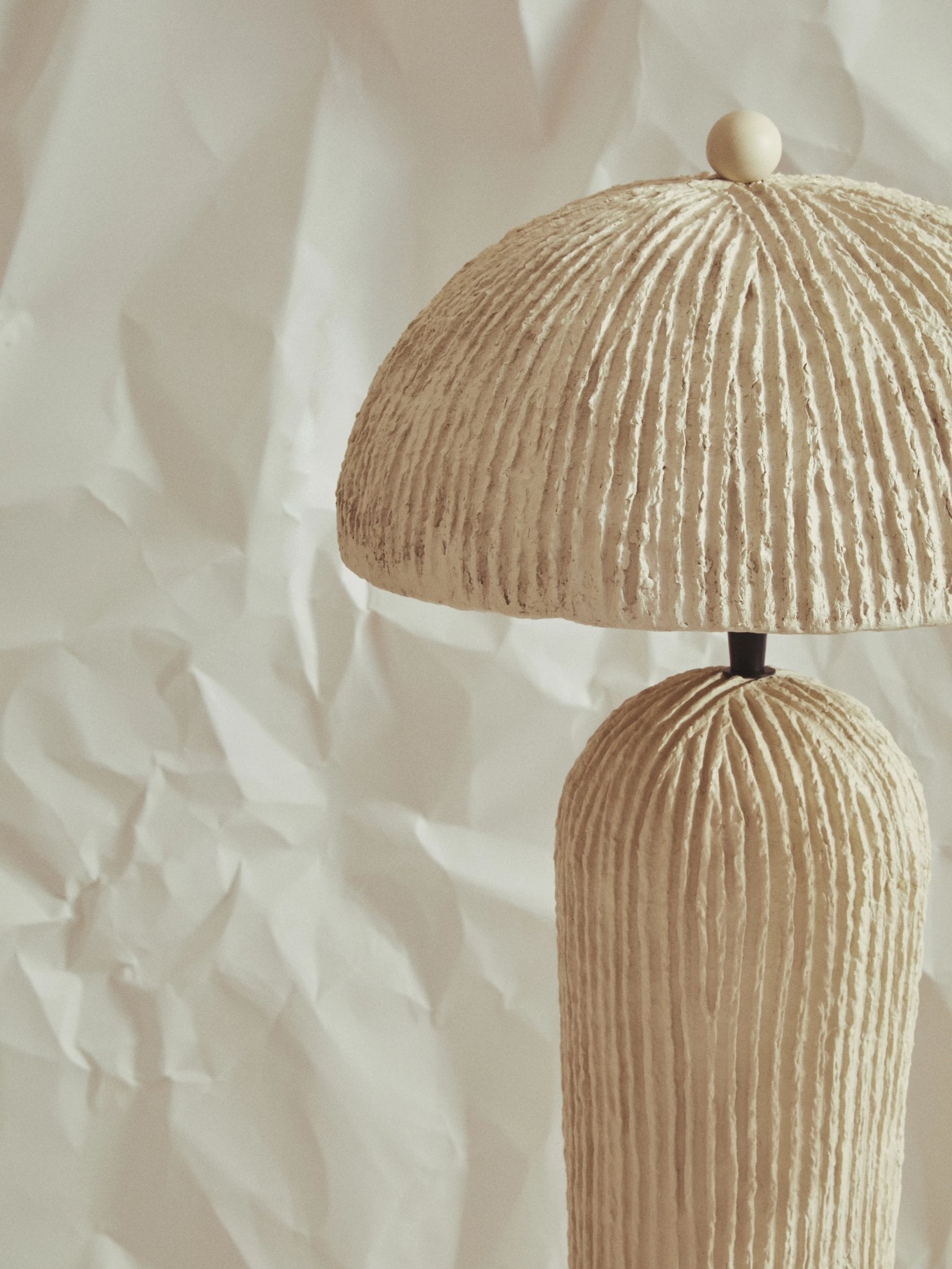 Folio Oatmeal Etched Linear Design Papier Mache Domed Table Lamp