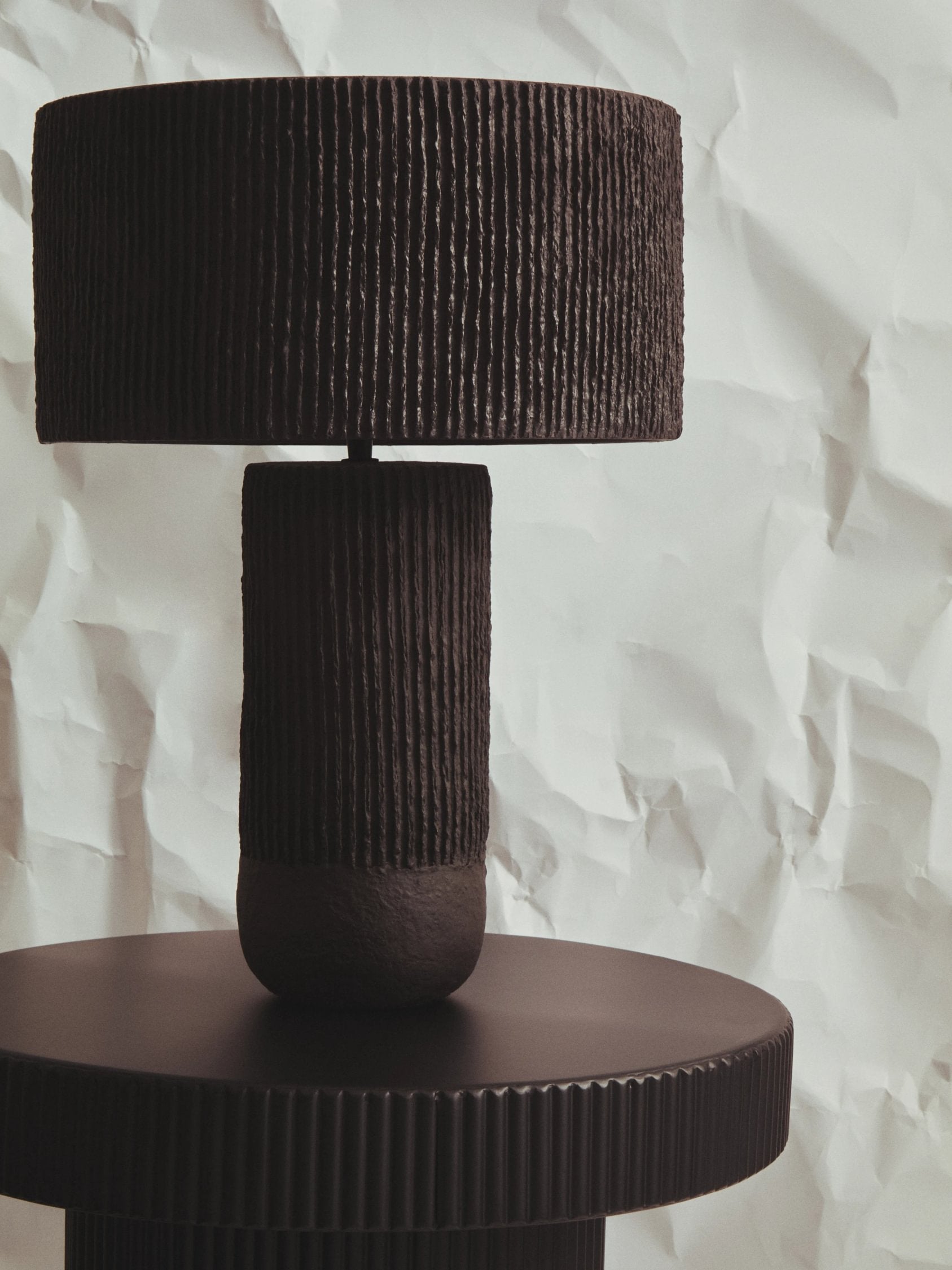 Folio Black Etched Linear Design Papier Mache Table Lamp
