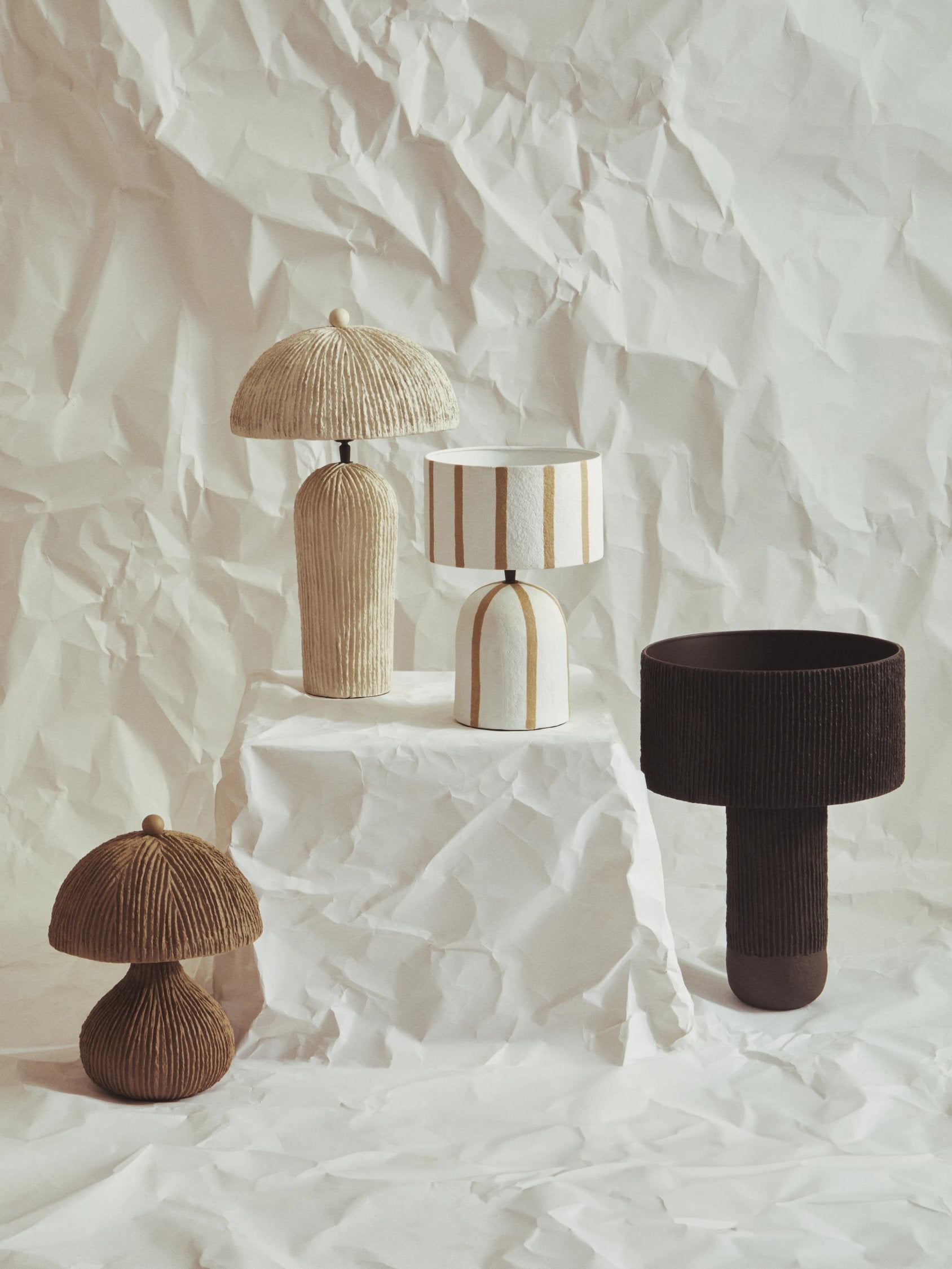 Folio Black Etched Linear Design Papier Mache Table Lamp