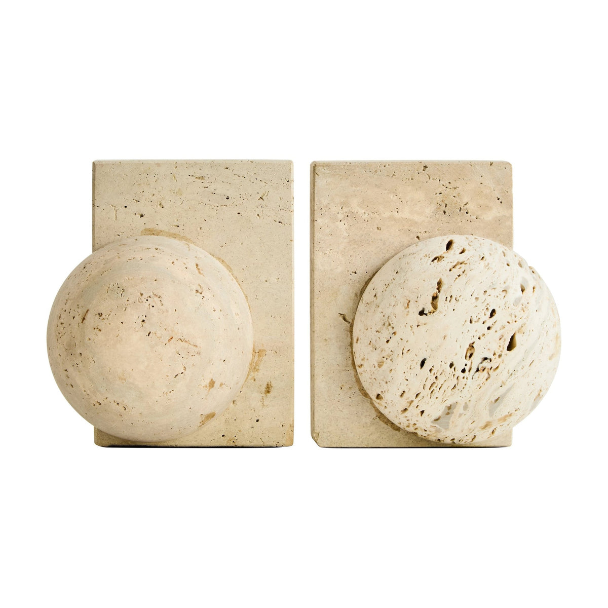 Set of 2 Terra Travertine Spherical Bookends
