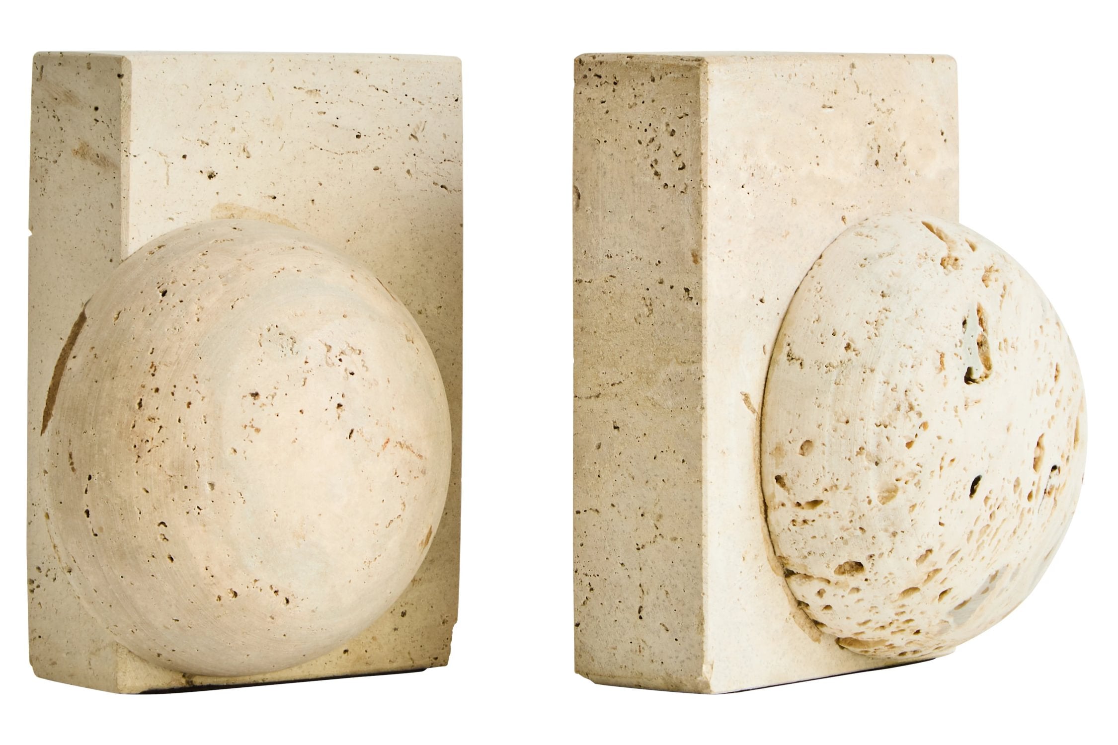 Set of 2 Terra Travertine Spherical Bookends
