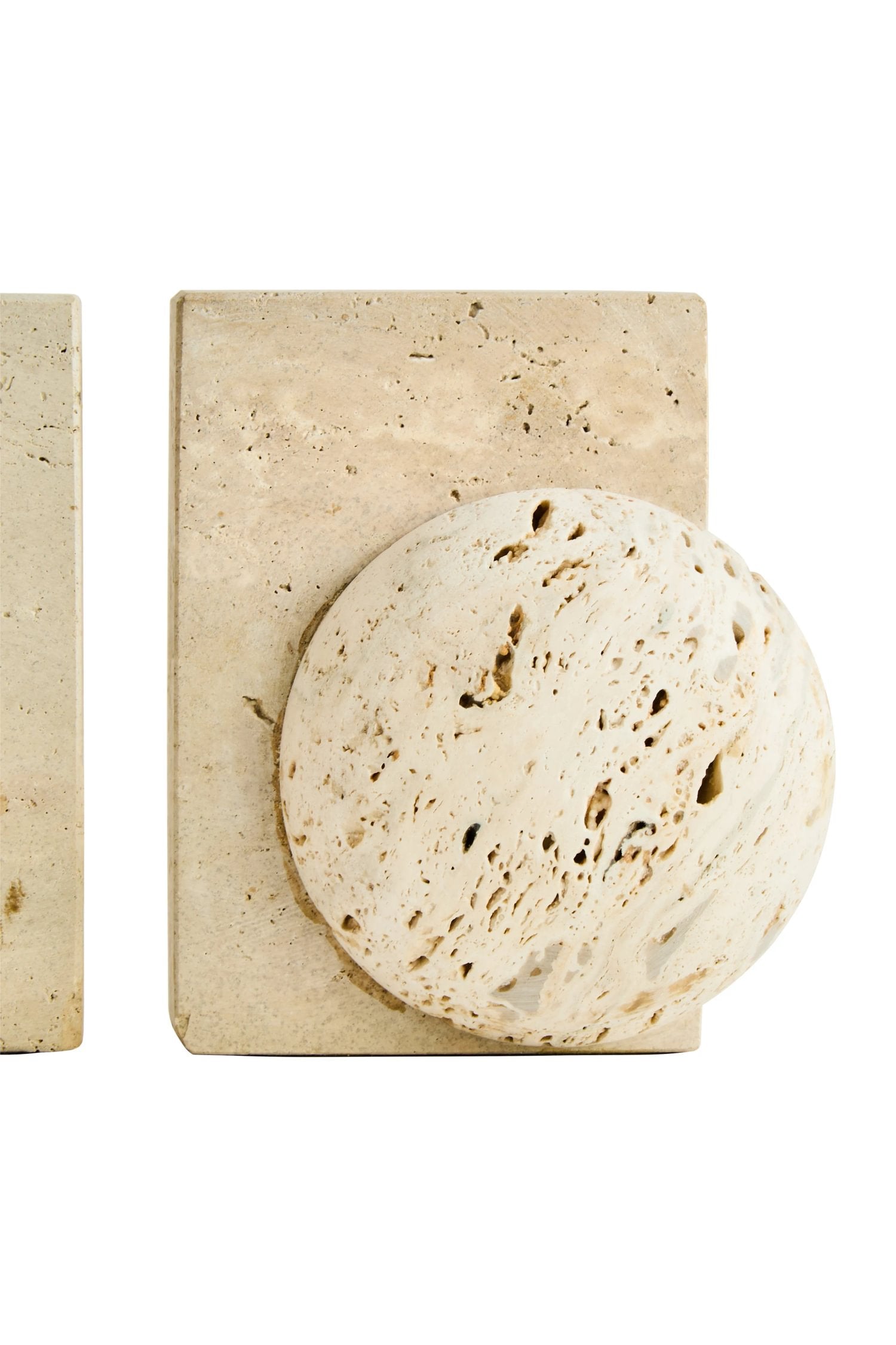 Set of 2 Terra Travertine Spherical Bookends