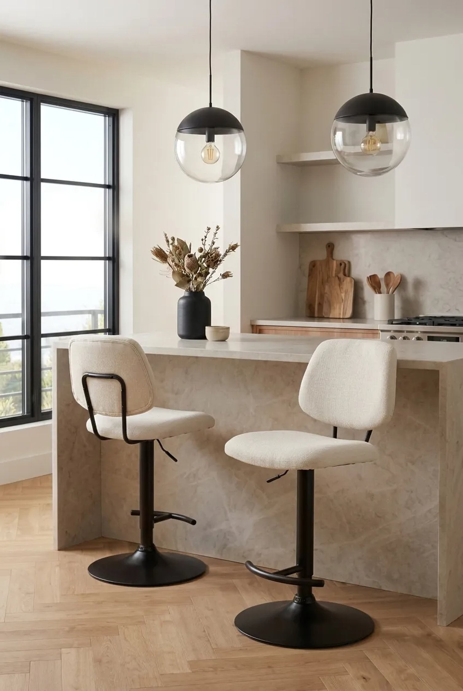 Set of 2 Henley Beige Chenille Bar Stools
