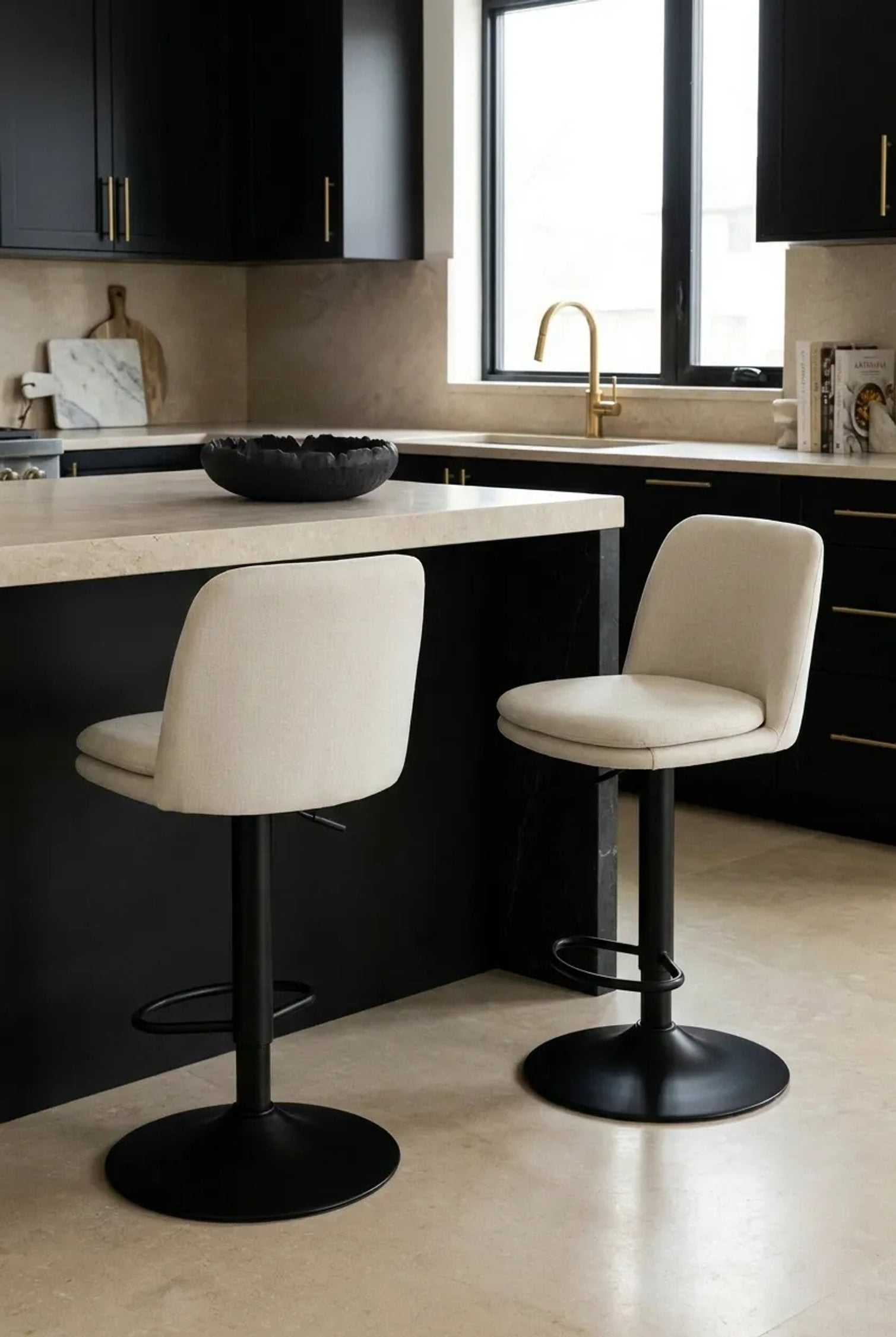 Set of 2 Henley Beige Chenille Cushioned Bar Stools