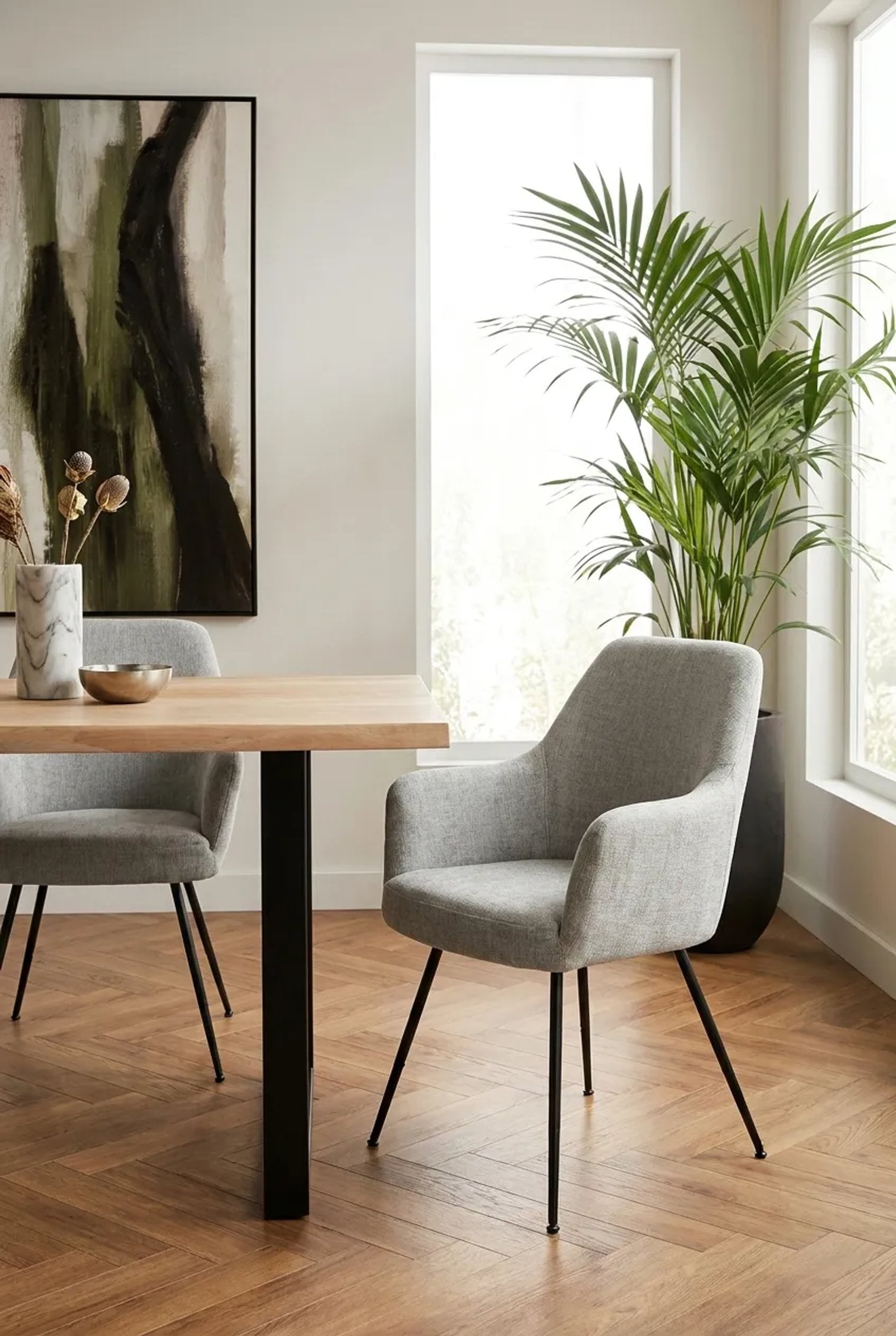 Set of 2 Henley Light Grey Chenille Dining Armchairs