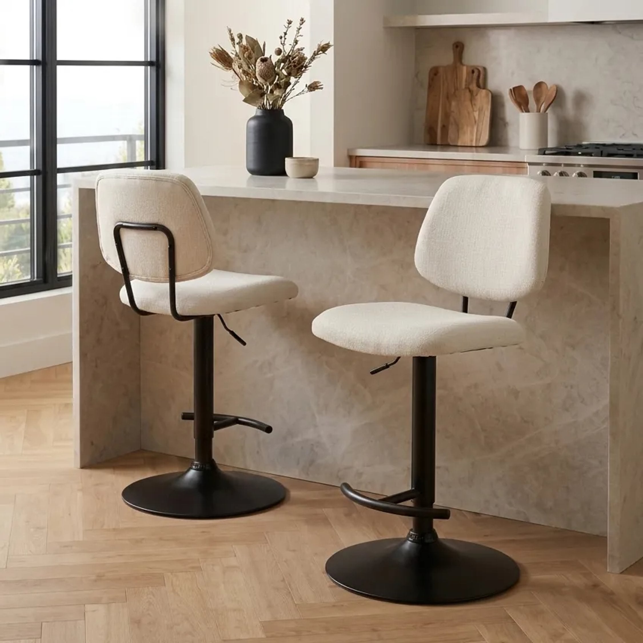 Set of 2 Henley Beige Chenille Bar Stools
