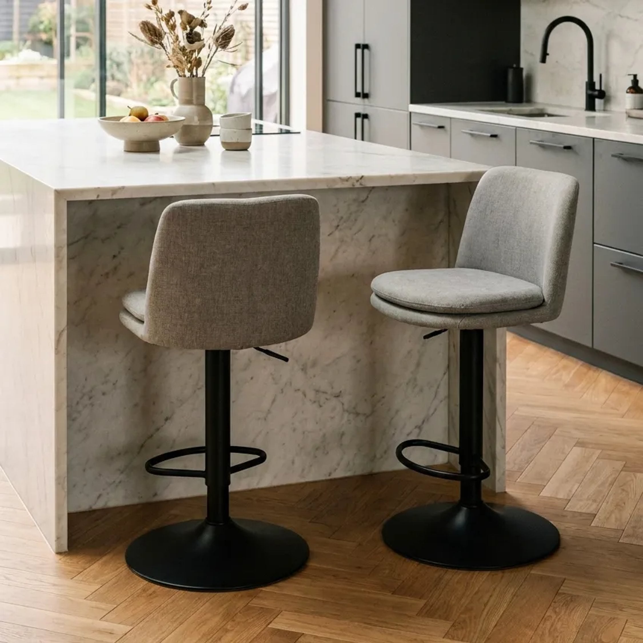 Set of 2 Henley Light Grey Chenille Cushioned Bar Stools