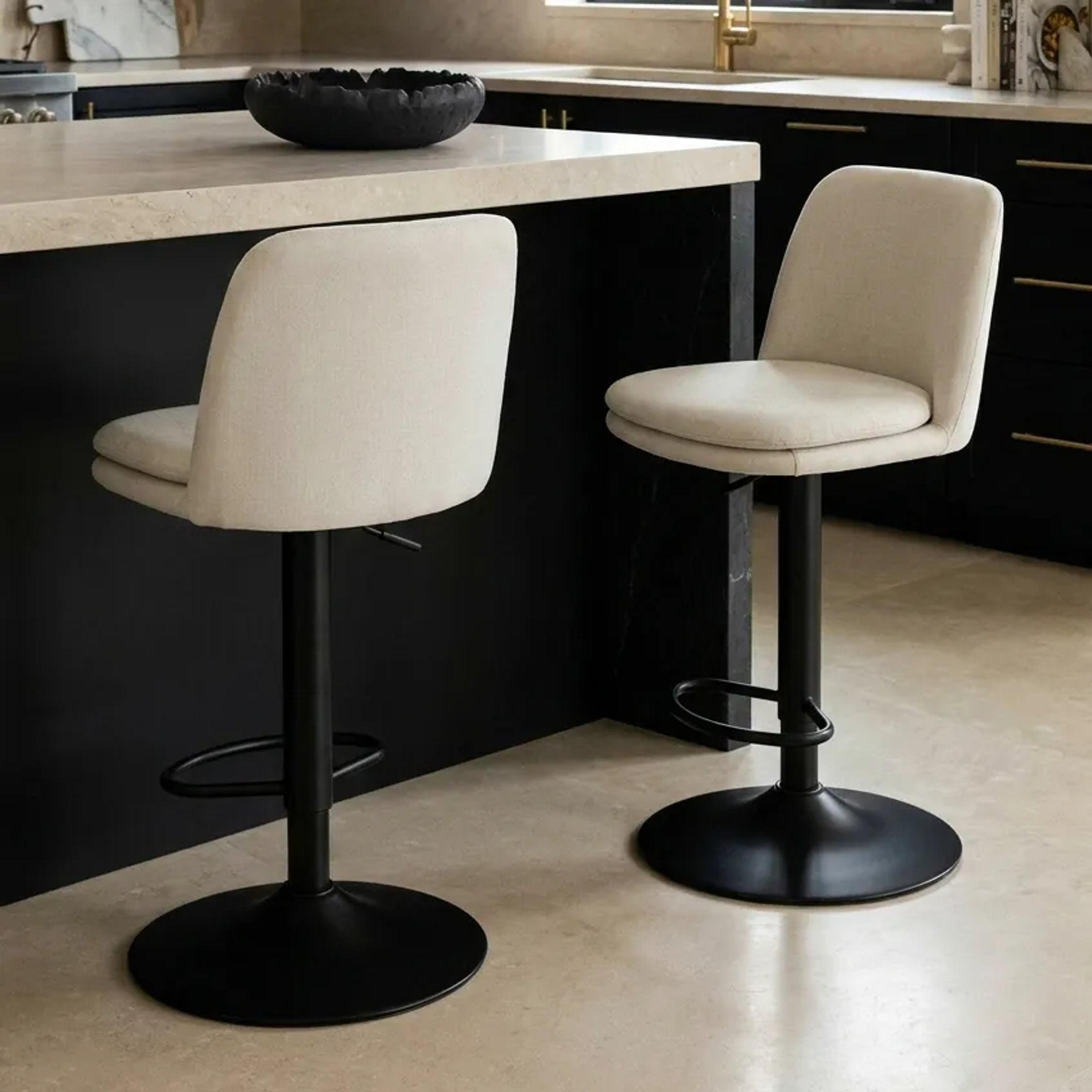 Set of 2 Henley Beige Chenille Cushioned Bar Stools