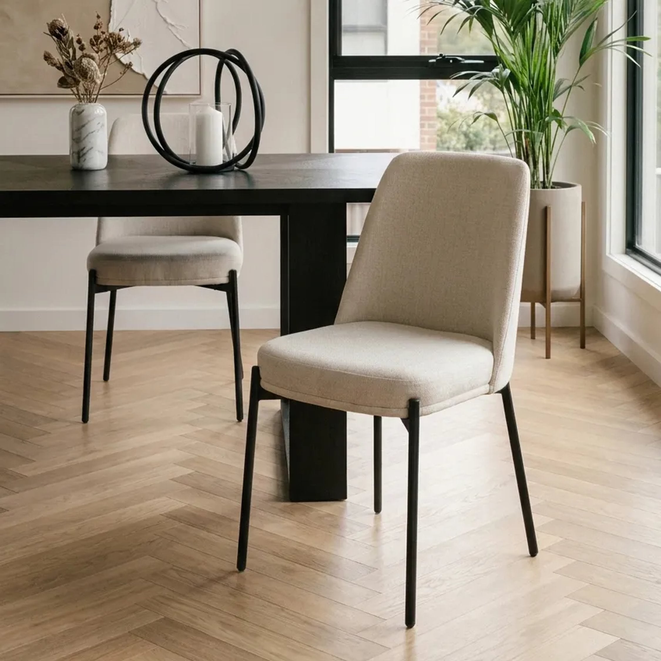 Set of 2 Henley Light Beige Chenille Dining Chairs