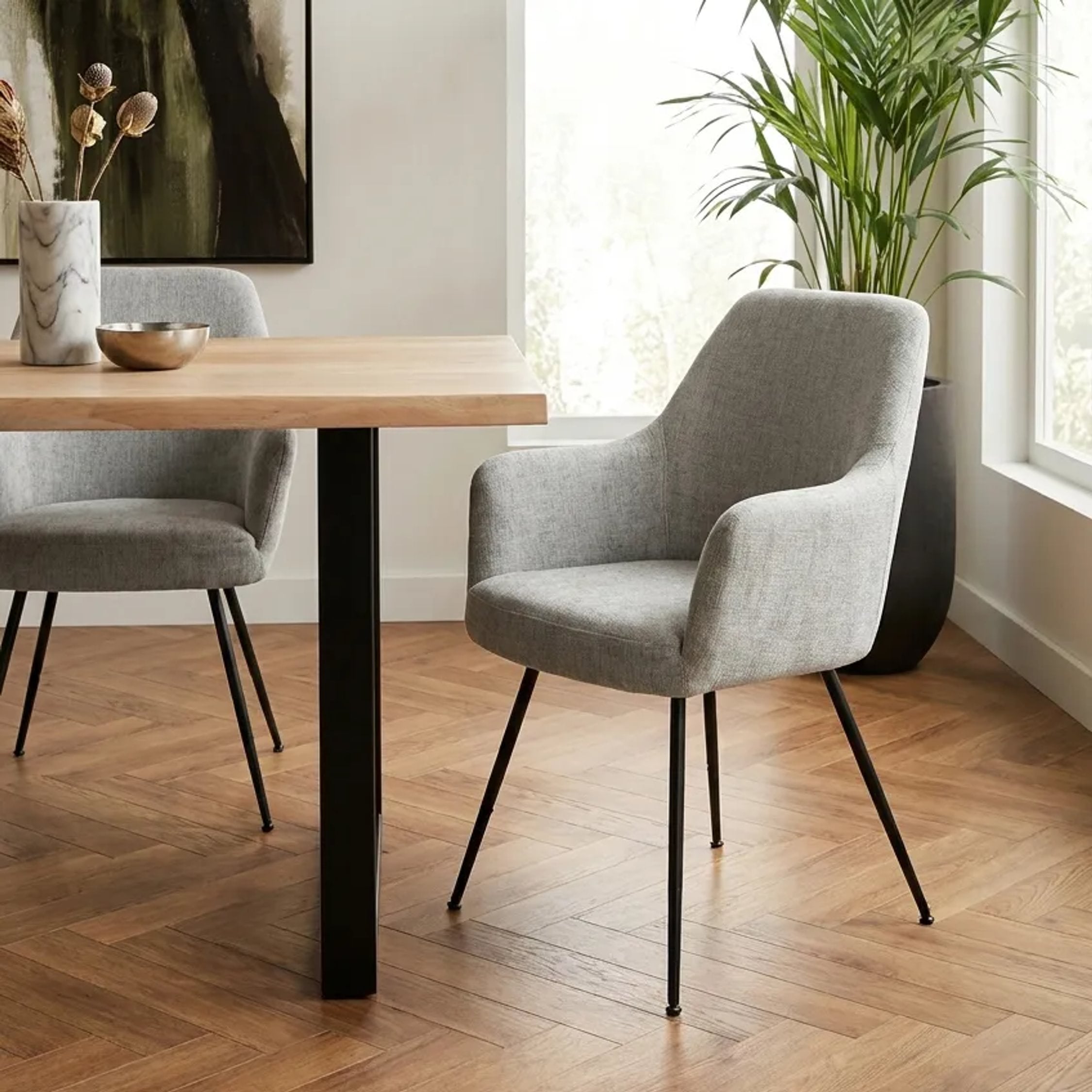 Set of 2 Henley Light Grey Chenille Dining Armchairs