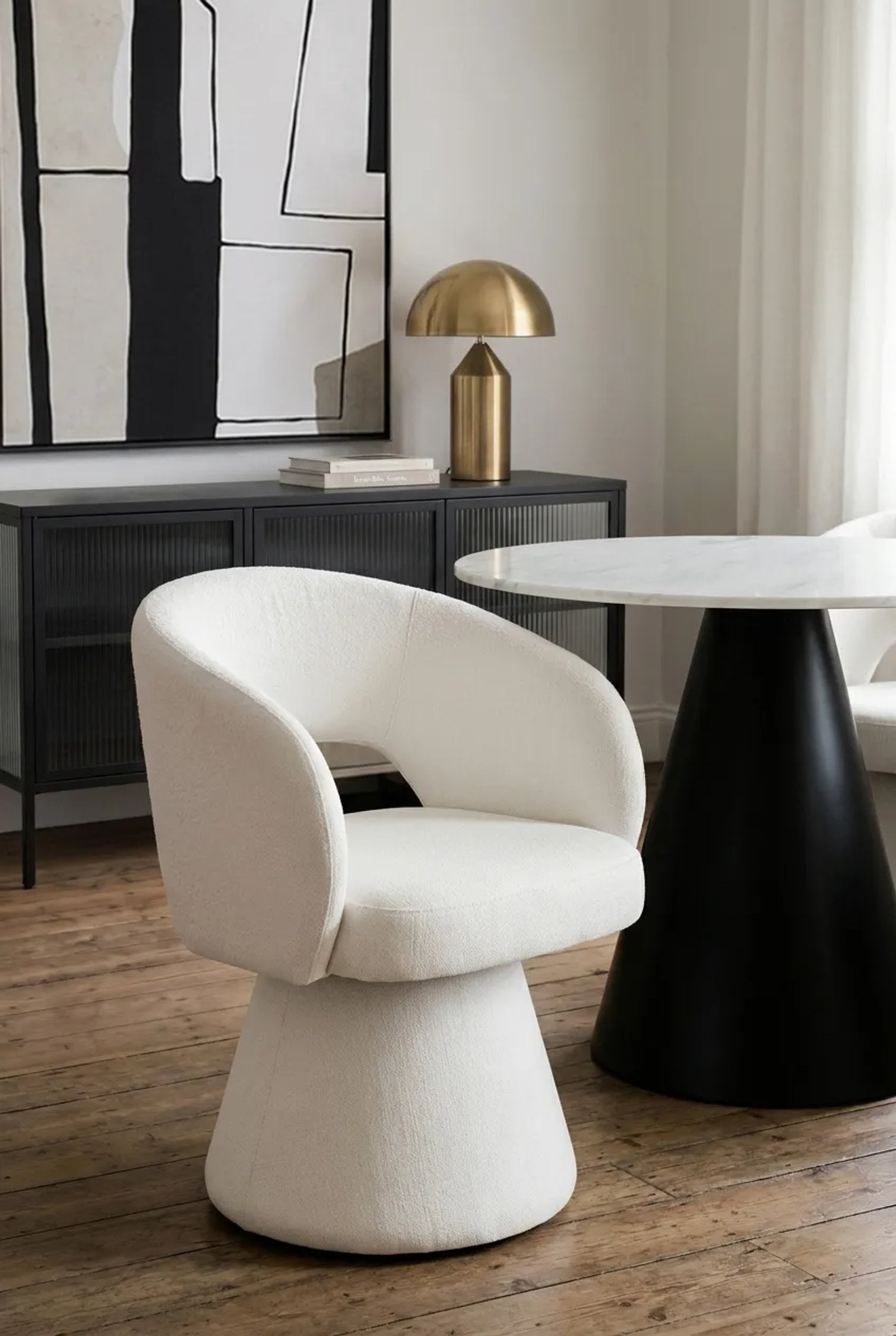 Henley Beige Chenille Curved Swivel Dining Chair