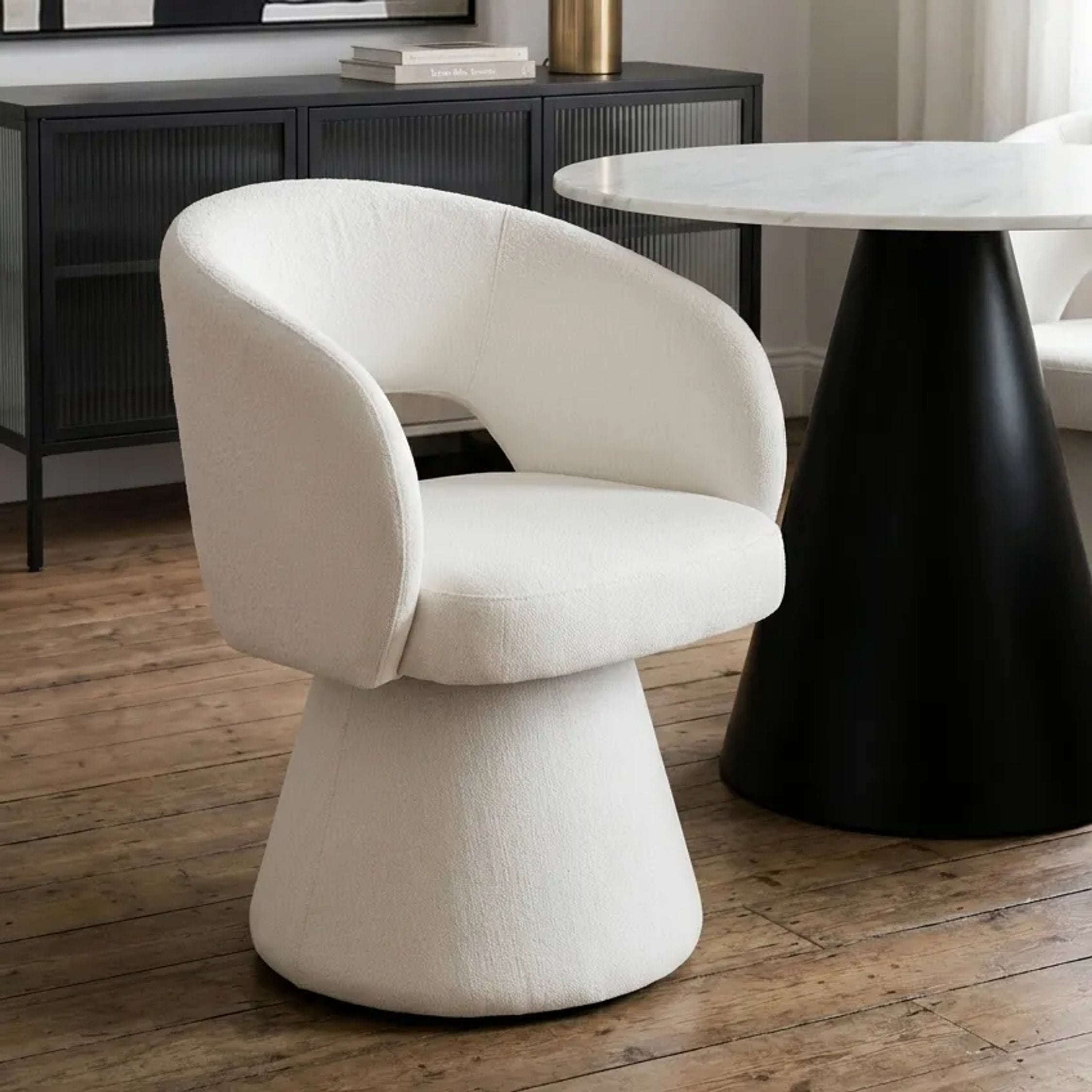 Henley Beige Chenille Curved Swivel Dining Chair