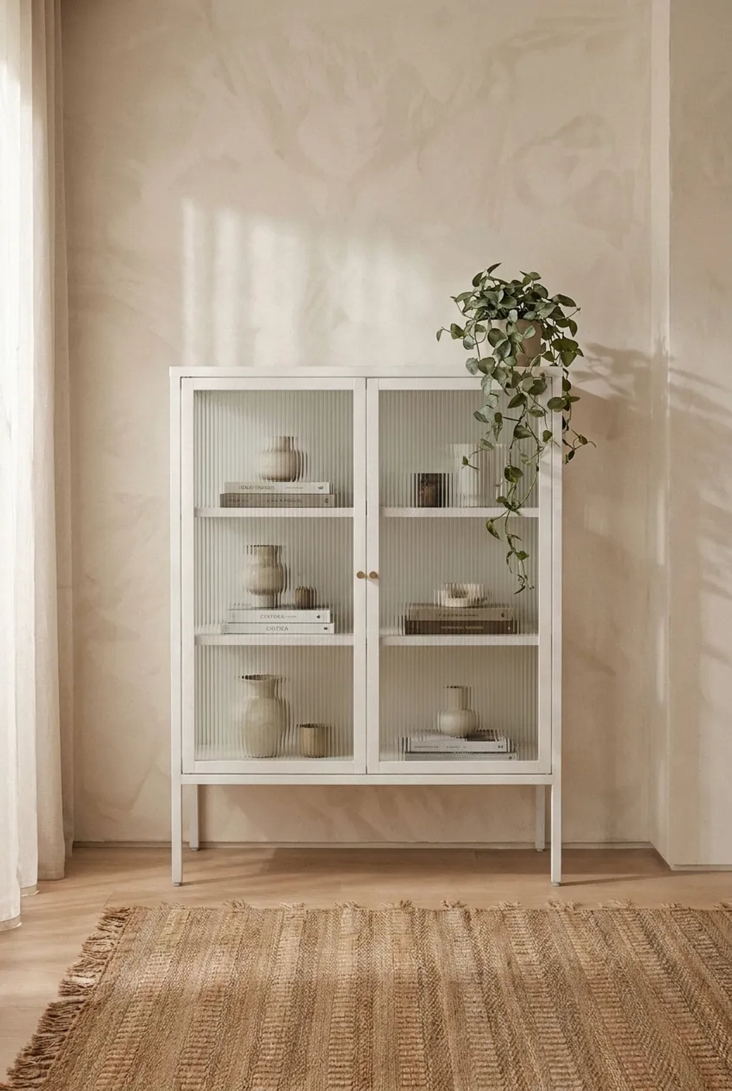Clerkenwell Warm White Metal & Fluted Glass Door Cabinet