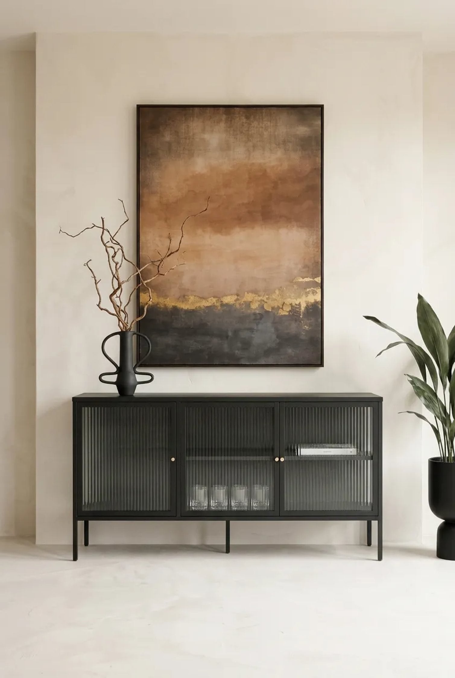 Clerkenwell Black Metal & Fluted Glass Door Sideboard