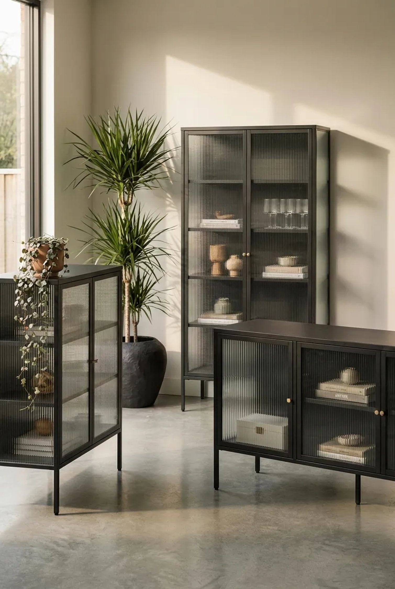 Clerkenwell Black Metal & Fluted Glass Door Sideboard