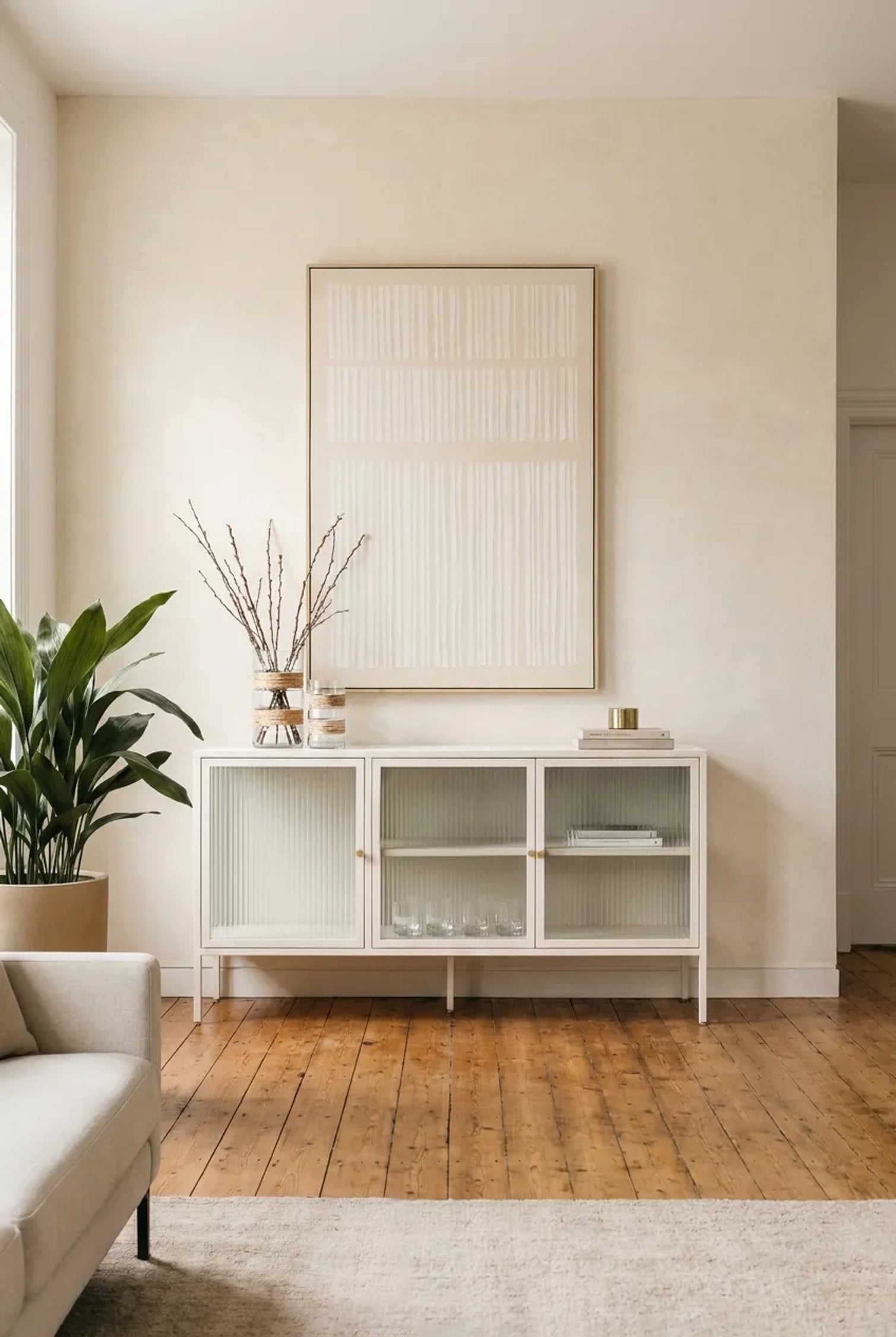 Clerkenwell Warm White Metal Fluted Glass Door Sideboard