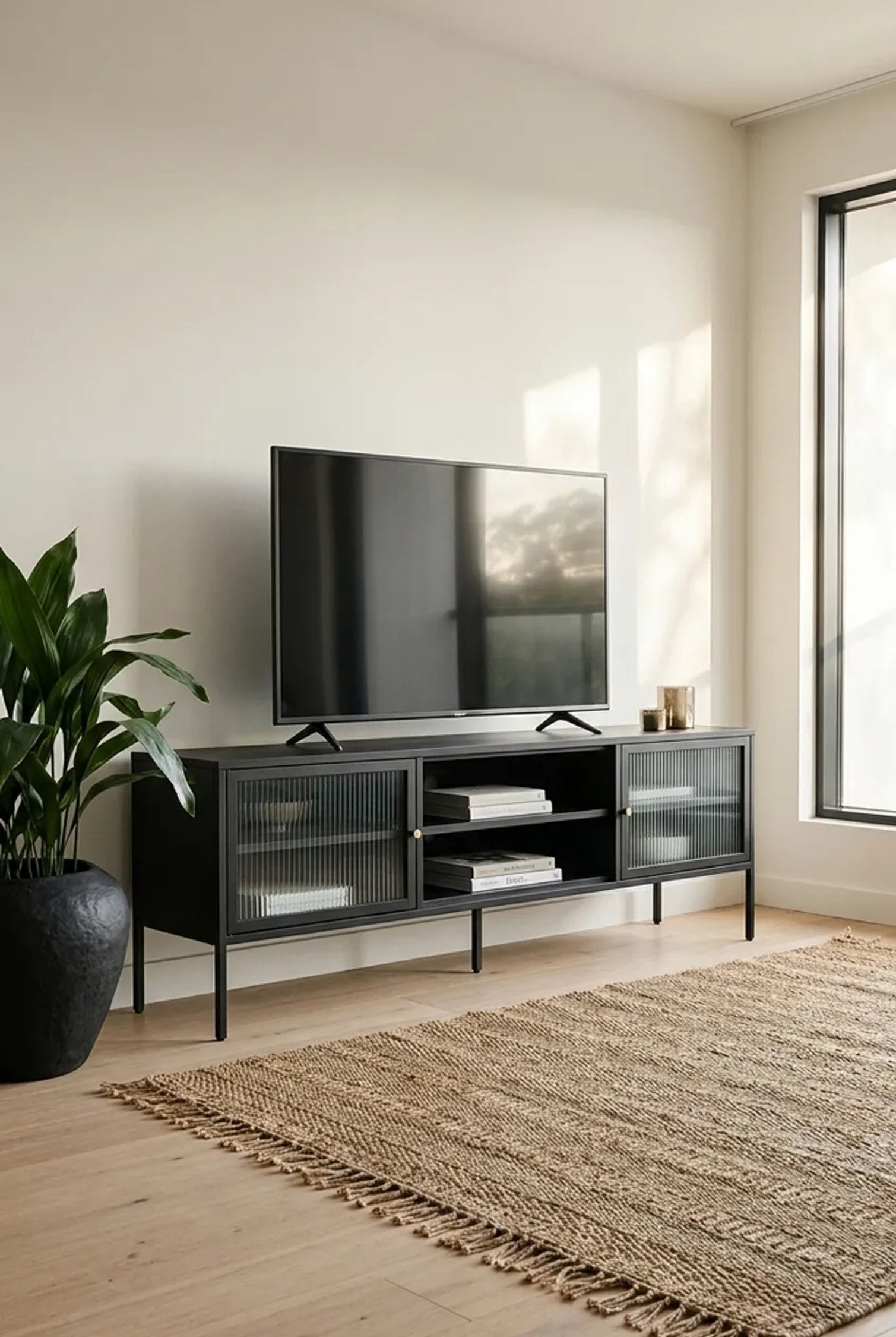Clerkenwell Black Metal & Fluted Glass TV Unit