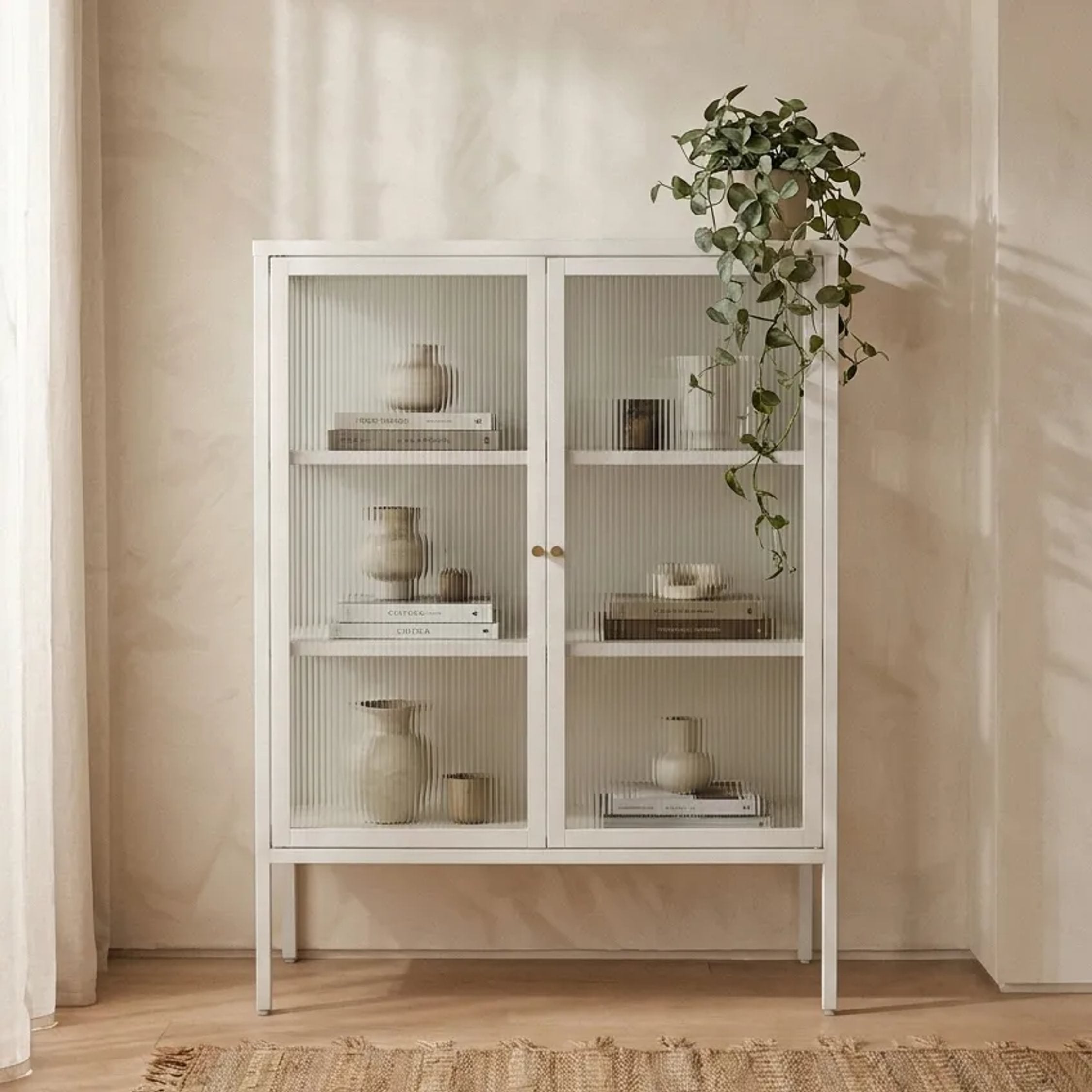 Clerkenwell Warm White Metal & Fluted Glass Door Cabinet