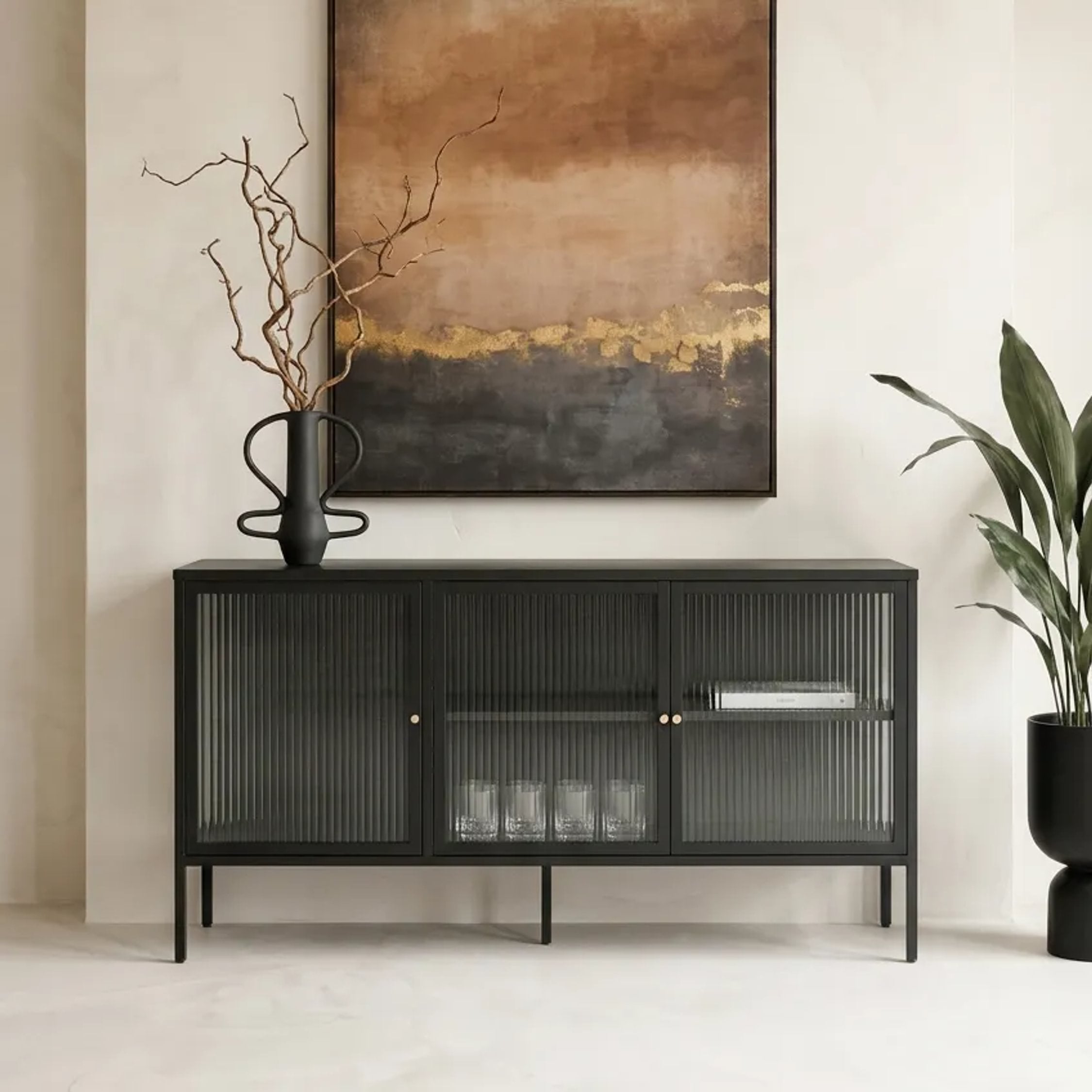 Clerkenwell Black Metal & Fluted Glass Door Sideboard