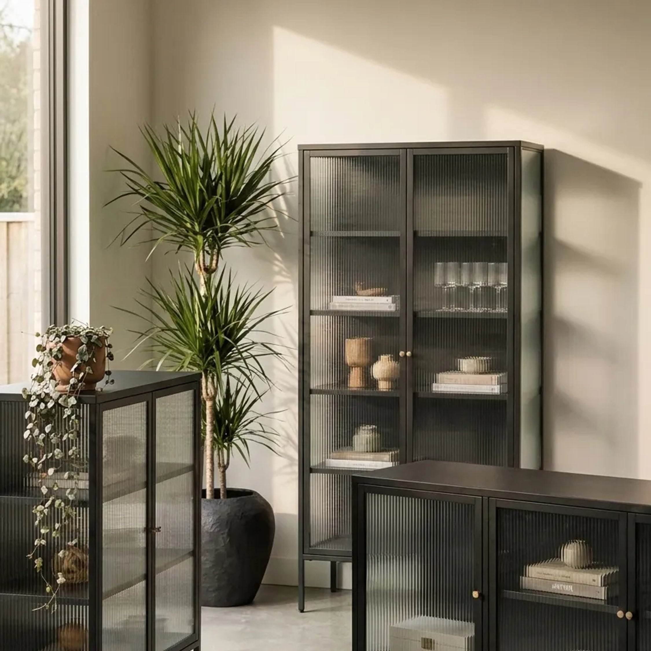Clerkenwell Black Metal & Fluted Glass Door Sideboard