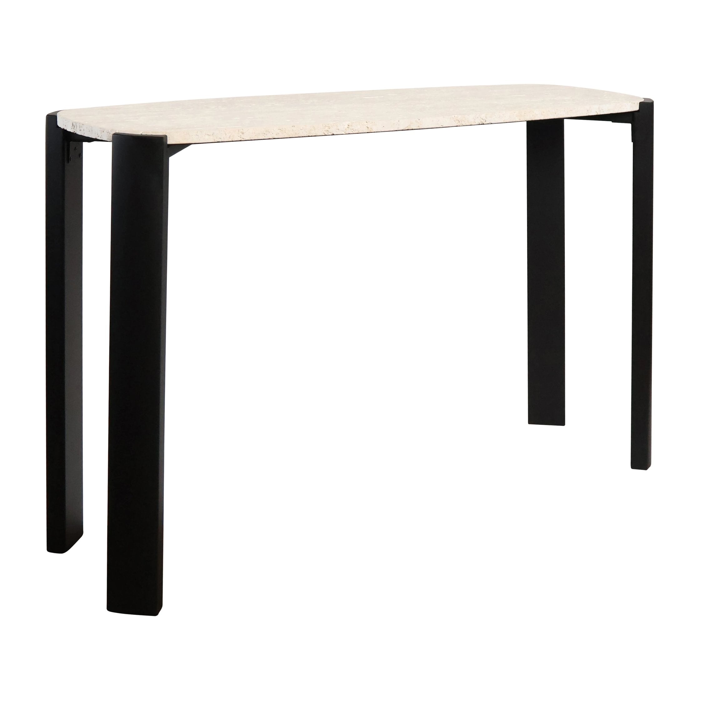 Loggia Travertine Top & Black Acacia Wood Console Table